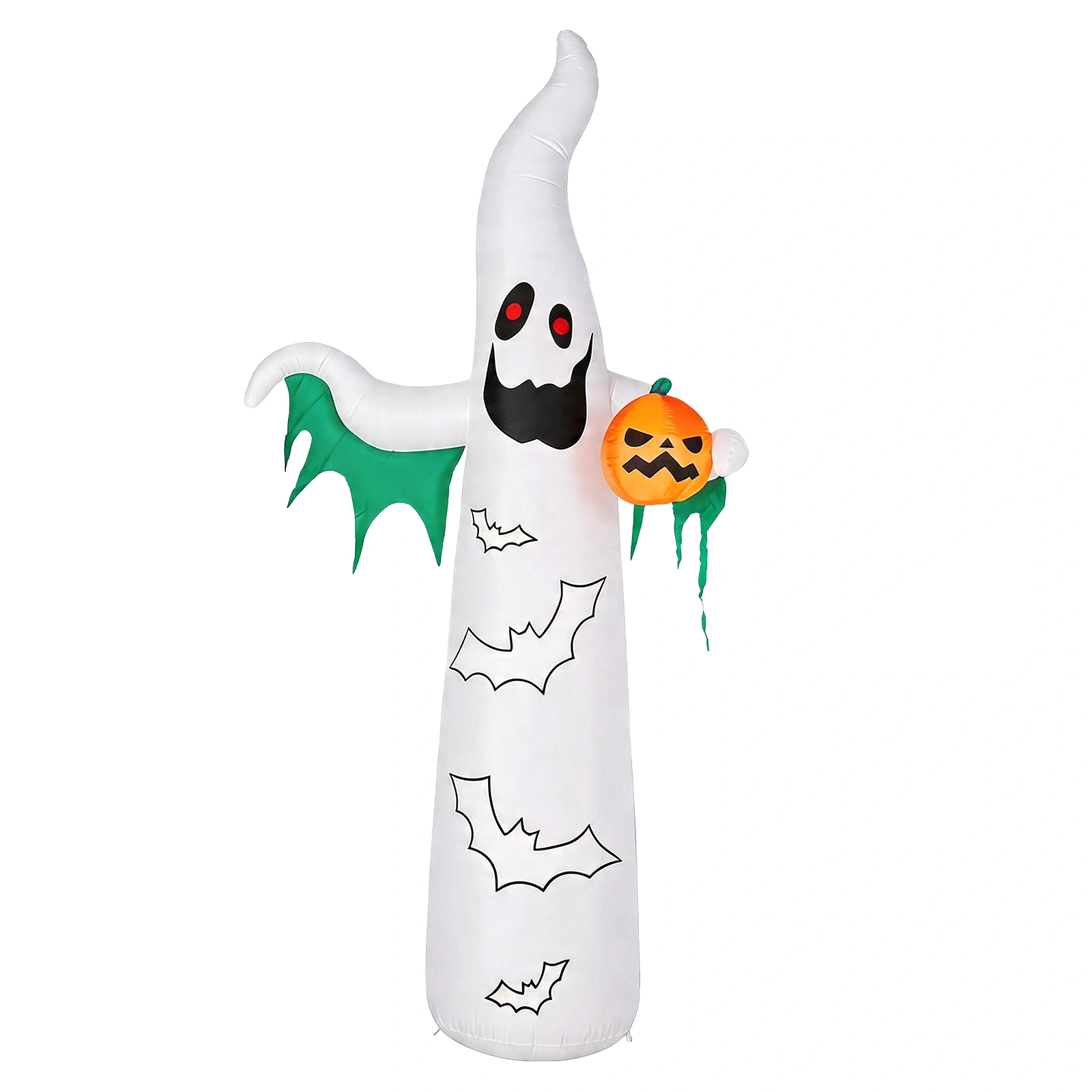 12ft Inflatable Halloween Decor with Flashing Bats & White Ghosts, 4 LED Lights + 82 String Lights, White & Green, 12V 1500mA US Power Adapter view 12
