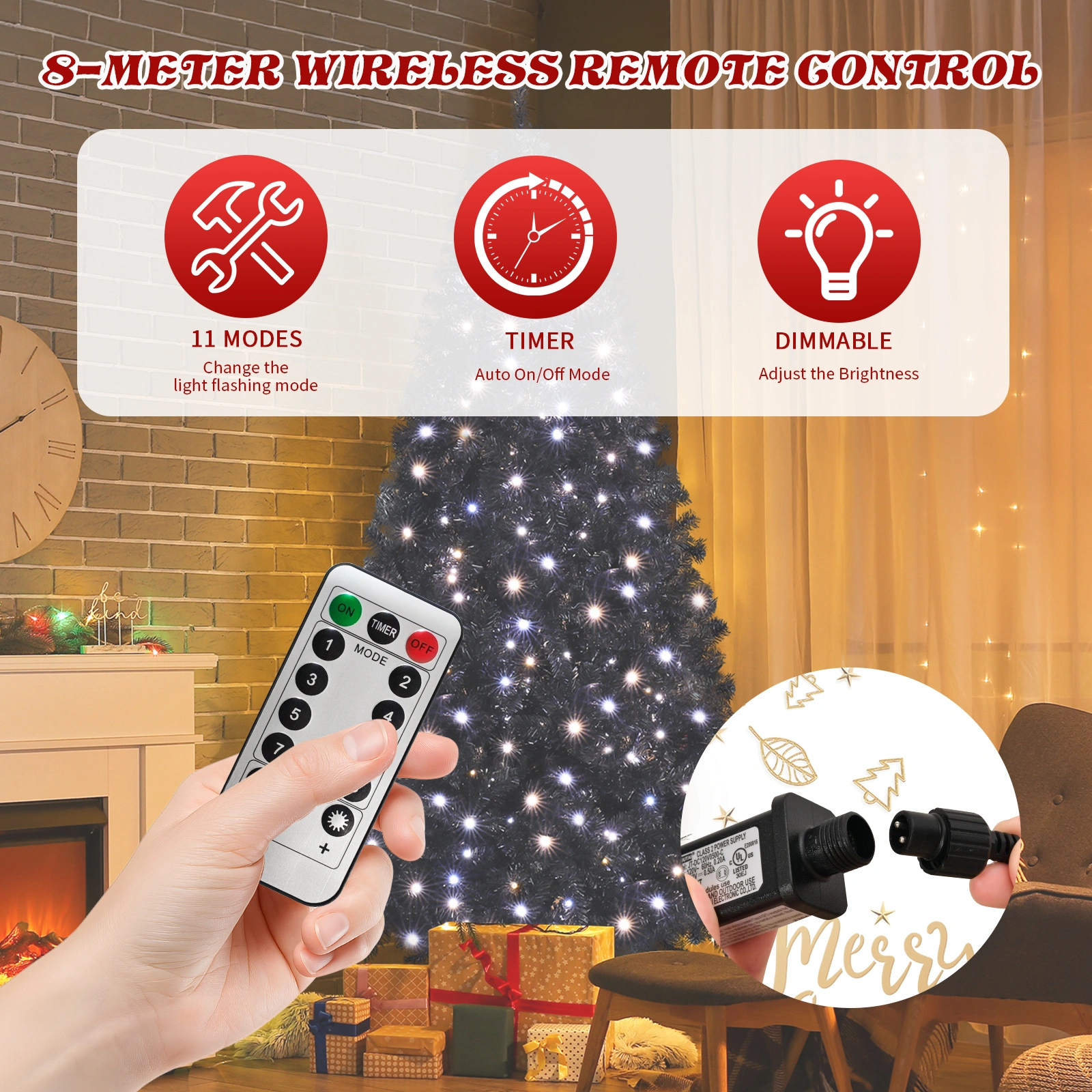 7.5 FT Pre-lit Artificial Christmas Tree, Hinged Xmas Pine Tree with 1350 Branch Tips, 400 Lights and Remote Control for Holiday Party Office Home, Black view 13