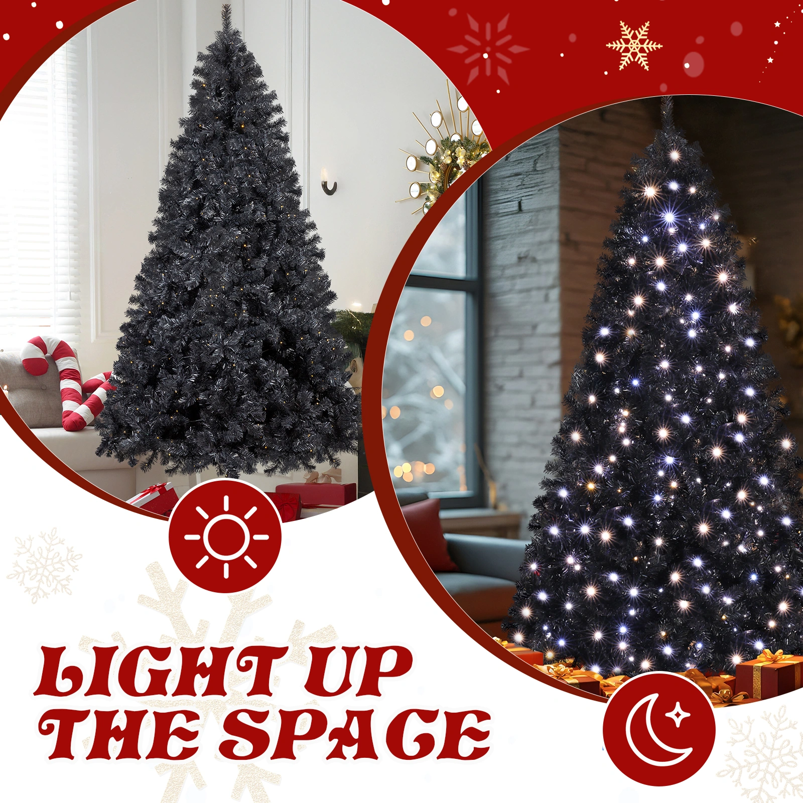 7.5 FT Pre-lit Artificial Christmas Tree, Hinged Xmas Pine Tree with 1350 Branch Tips, 400 Lights and Remote Control for Holiday Party Office Home, Black view 9