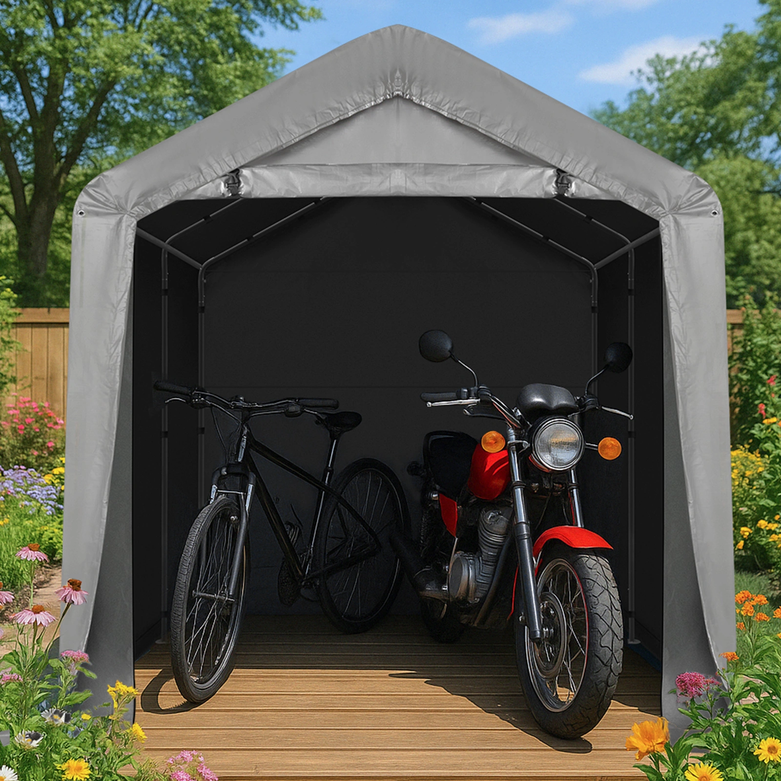 8'x8' Outdoor Storage Shelter Shed, Heavy Duty Grey Pop-up Gazebo Canopy Tent, Weather Resistant Garden Car Cover view 10