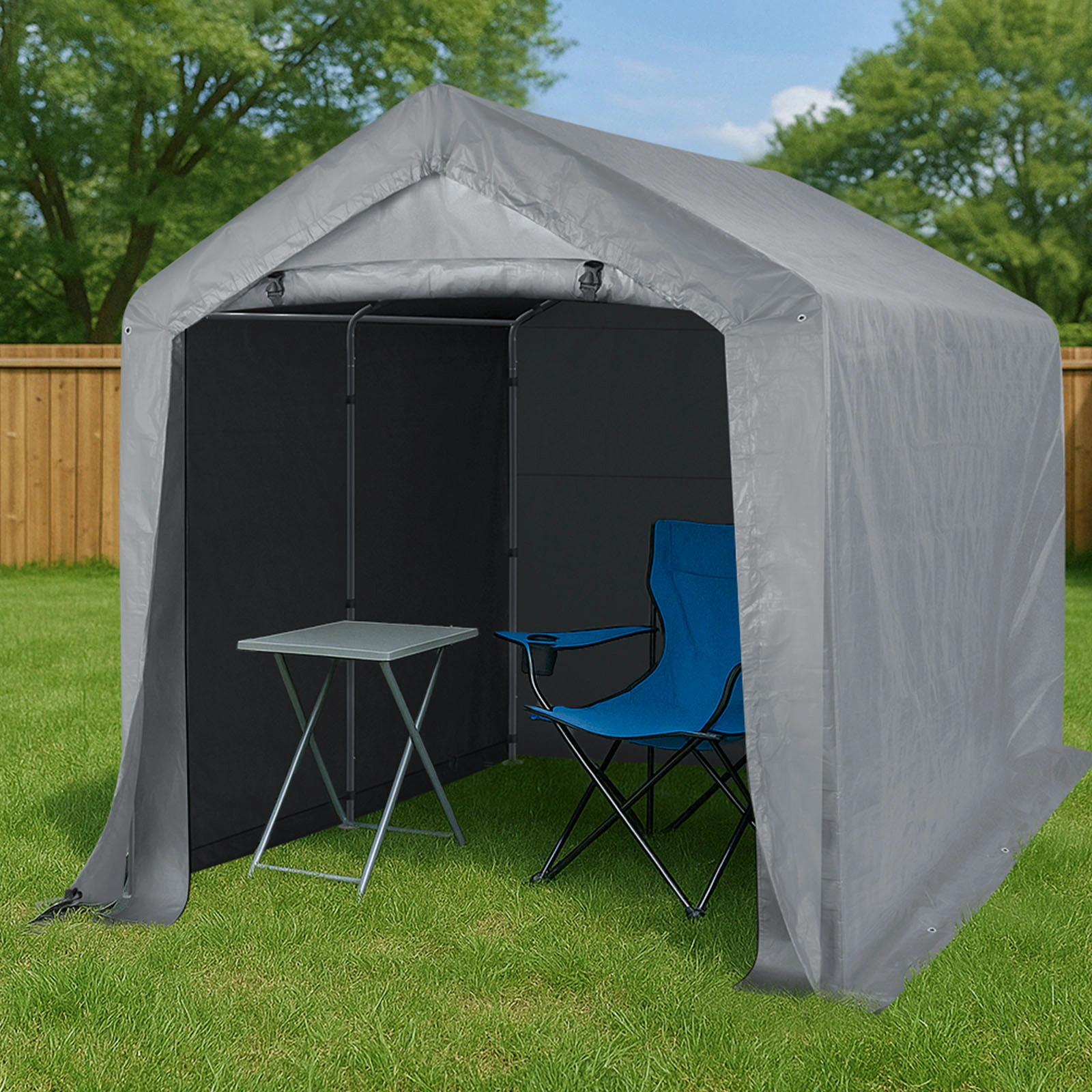 8'x8' Outdoor Storage Shelter Shed, Heavy Duty Grey Pop-up Gazebo Canopy Tent, Weather Resistant Garden Car Cover view 11