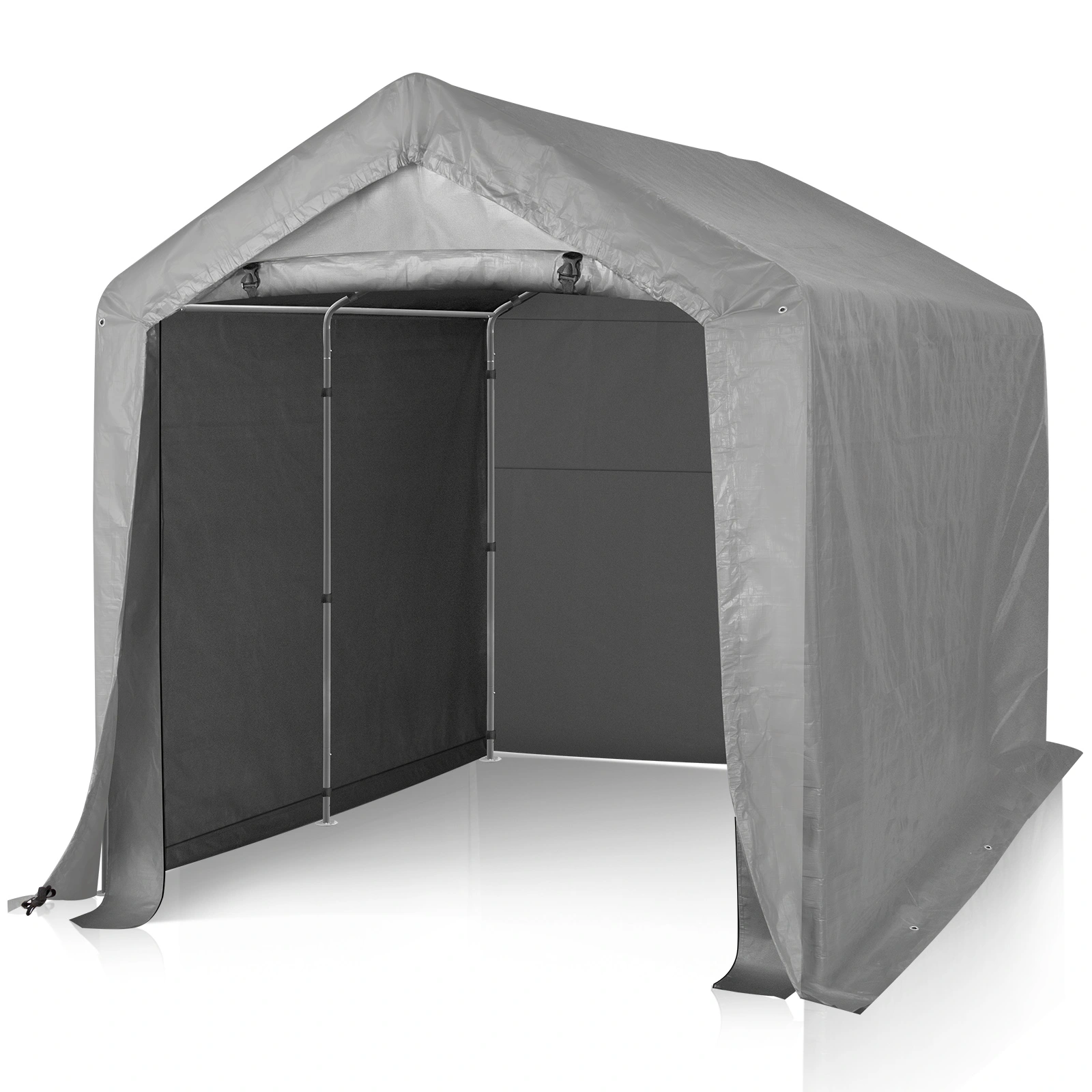 8'x8' Outdoor Storage Shelter Shed, Heavy Duty Grey Pop-up Gazebo Canopy Tent, Weather Resistant Garden Car Cover view 2