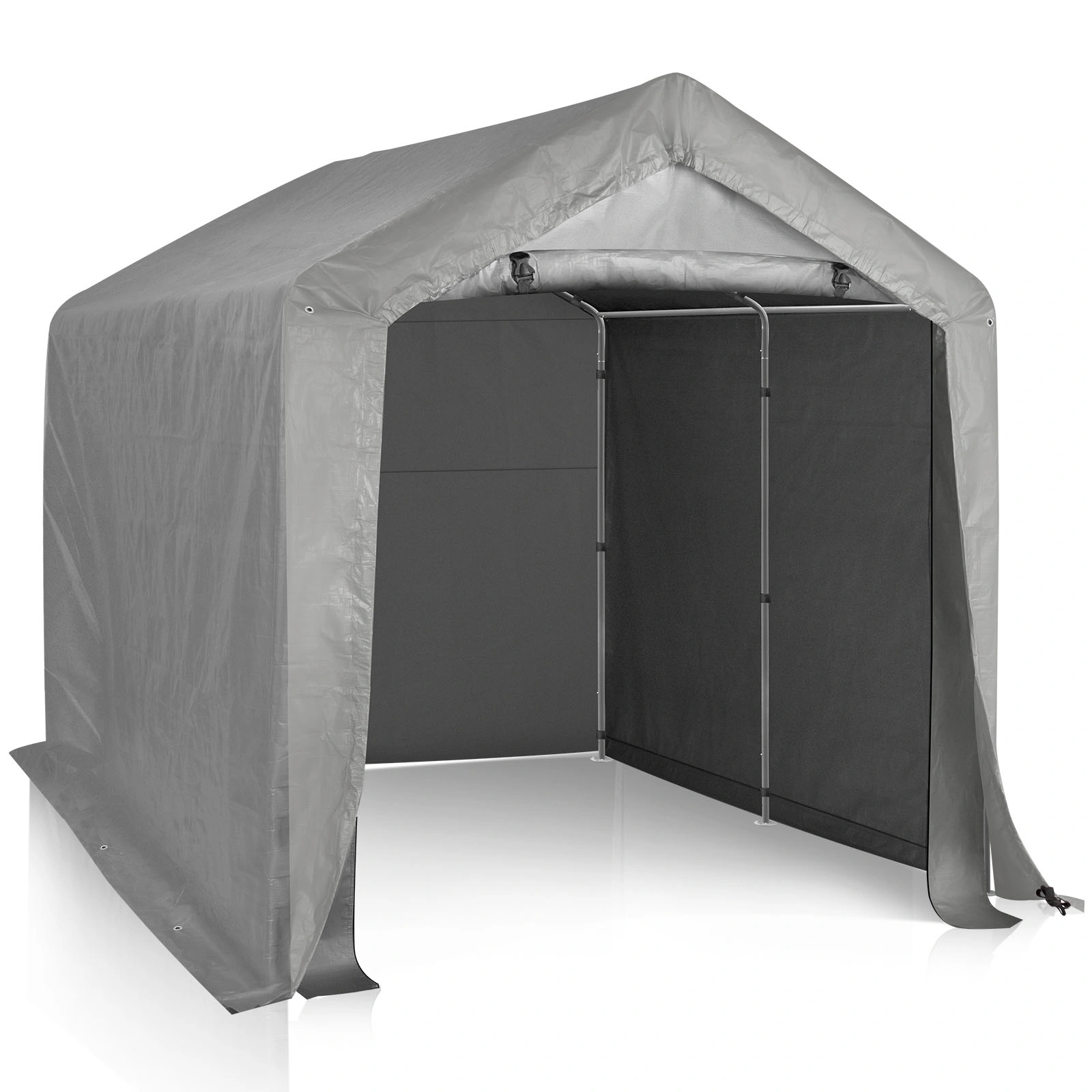 8'x8' Outdoor Storage Shelter Shed, Heavy Duty Grey Pop-up Gazebo Canopy Tent, Weather Resistant Garden Car Cover view 3