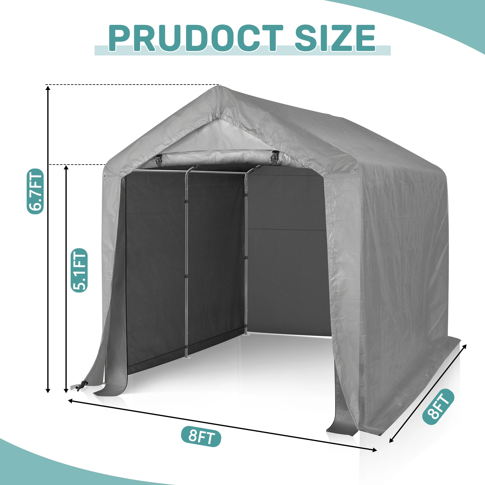 8'x8' Outdoor Storage Shelter Shed, Heavy Duty Grey Pop-up Gazebo Canopy Tent, Weather Resistant Garden Car Cover view 5