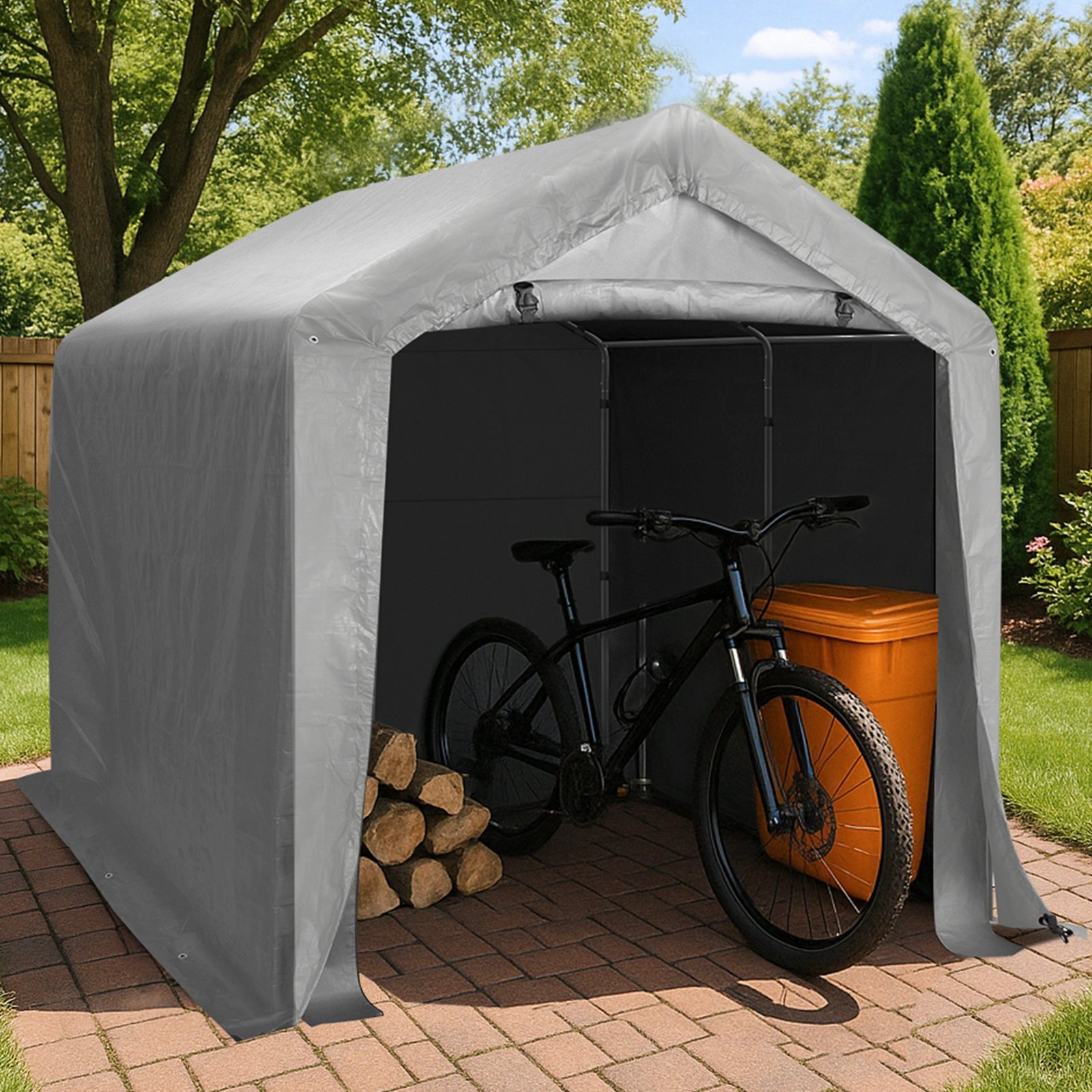 8'x8' Outdoor Storage Shelter Shed, Heavy Duty Grey Pop-up Gazebo Canopy Tent, Weather Resistant Garden Car Cover view 9
