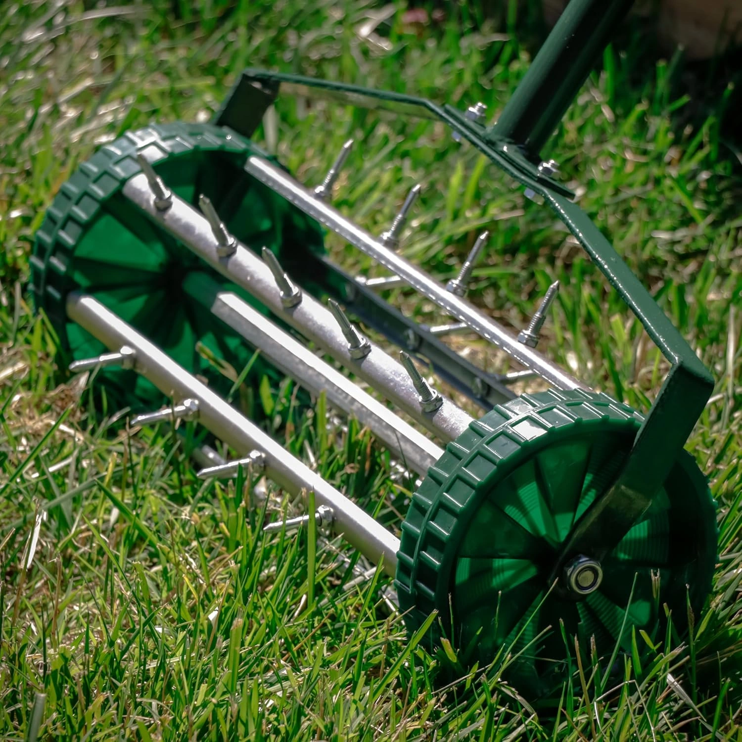 Heavy Duty Rolling Lawn Aerator,Rolling Lawn Aerator, Rotary Push Tine Spike Soil Lawn Aerator Gardening Tool with 3-Piece Long Steel Handle for Garden Yard Grass Maintenance,Not support self-pick up view 12