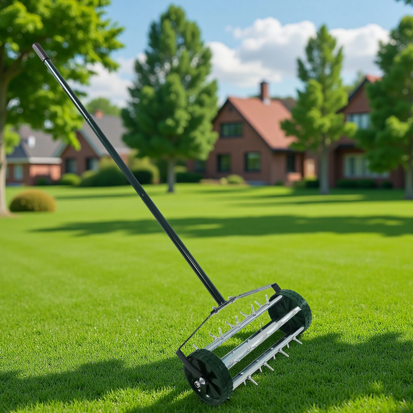 Heavy Duty Rolling Lawn Aerator,Rolling Lawn Aerator, Rotary Push Tine Spike Soil Lawn Aerator Gardening Tool with 3-Piece Long Steel Handle for Garden Yard Grass Maintenance,Not support self-pick up view 8