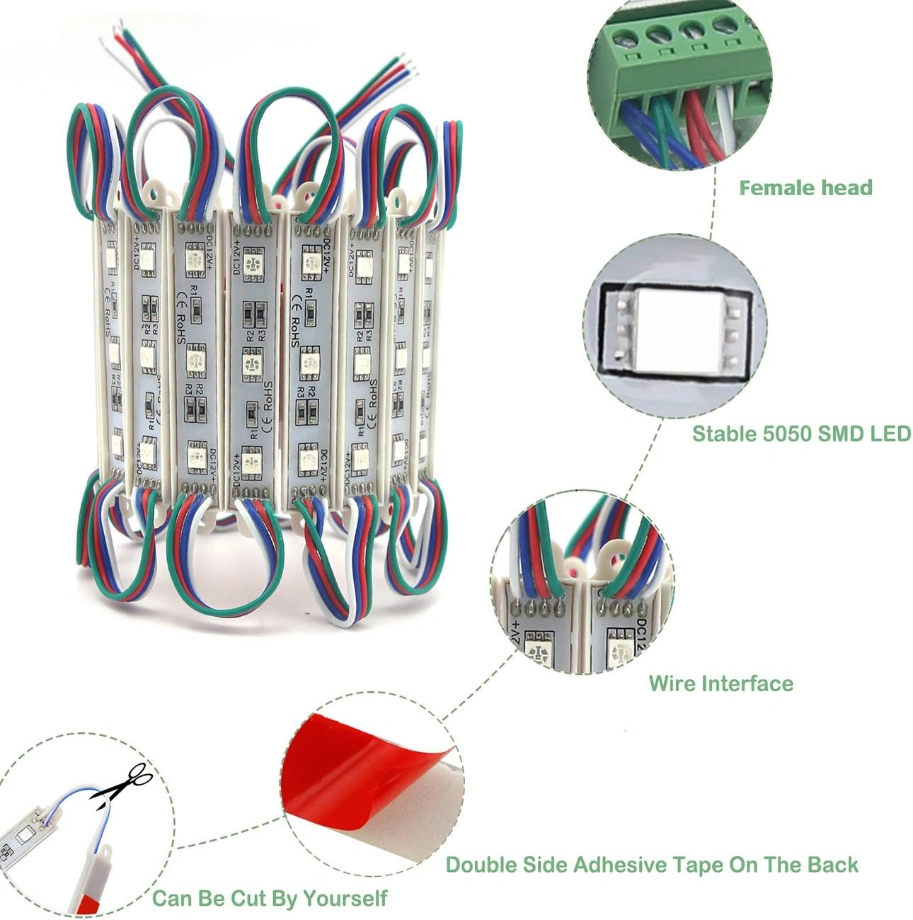 5050 SMD LED Strip Lights IP65 Waterproof, Super Bright 12V DC Ribbon Tape with Controller for Sign Light Bar view 8