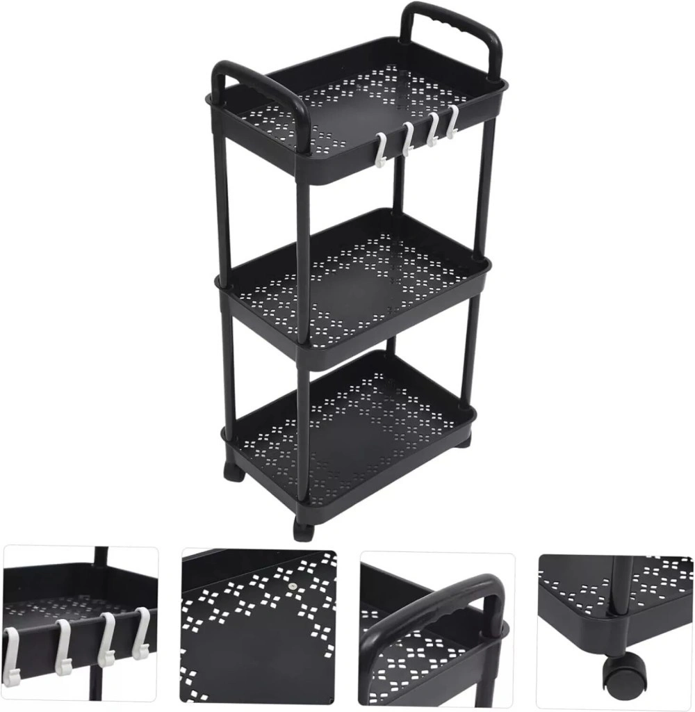 3 Tier Rolling Kitchen Cart Storage Trolley Organizer Rack with Wheels - Black view 4