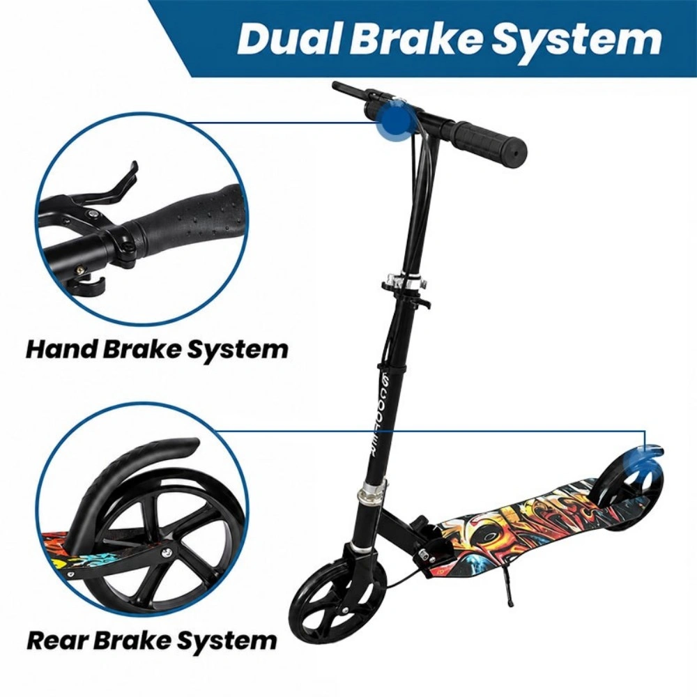 Teen Scooter Foldable Black PP PU Metal Deck Adjustable 88-103cm Rear Brake 20cm Wheels view 5