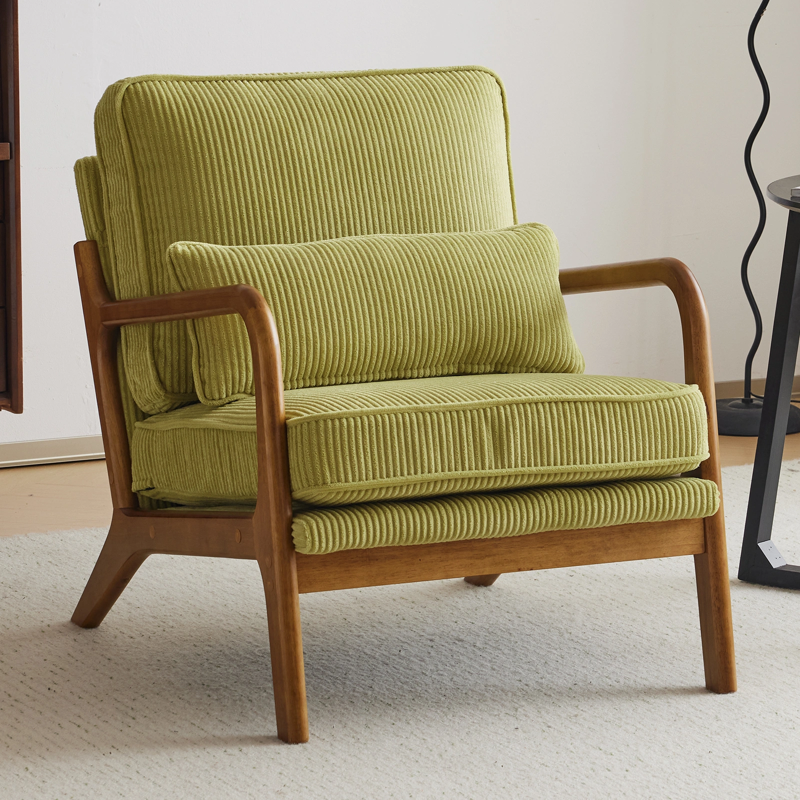Low Arm Accent Chair - Olive Green Corduroy Upholstered Indoor Lounge Chair, Compact Single Seater with Sturdy Frame (330LBS Weight Capacity) view 15