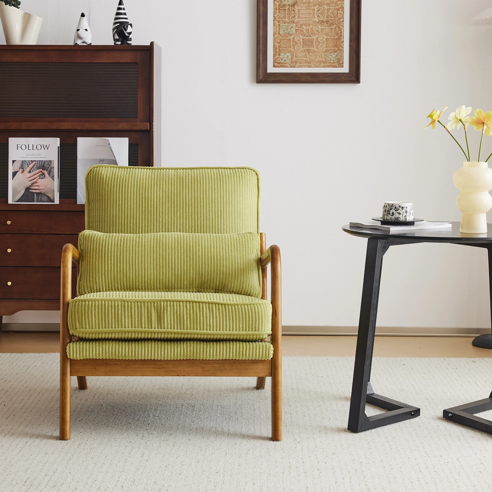 Low Arm Accent Chair - Olive Green Corduroy Upholstered Indoor Lounge Chair, Compact Single Seater with Sturdy Frame (330LBS Weight Capacity) view 21