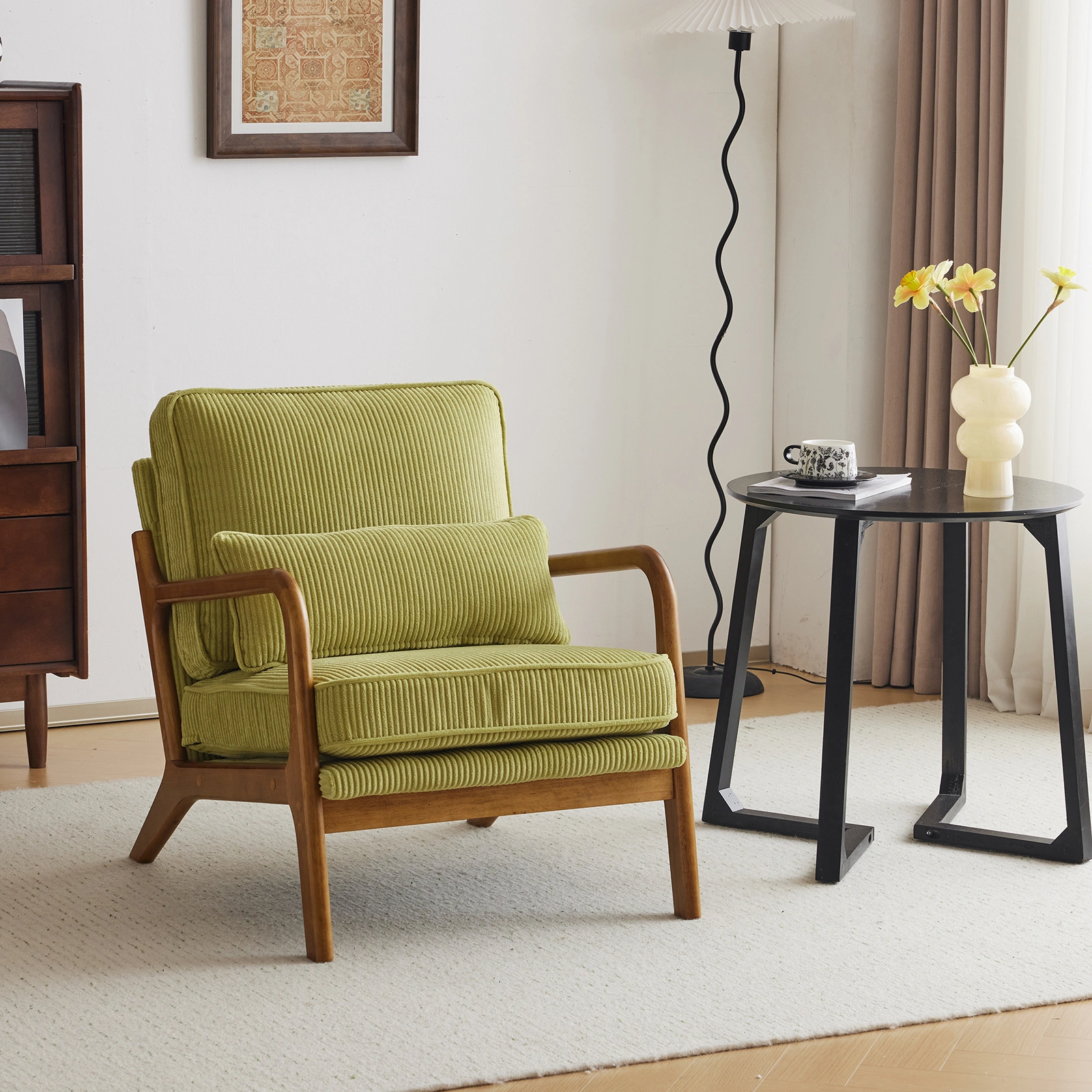 Low Arm Accent Chair - Olive Green Corduroy Upholstered Indoor Lounge Chair, Compact Single Seater with Sturdy Frame (330LBS Weight Capacity) view 22