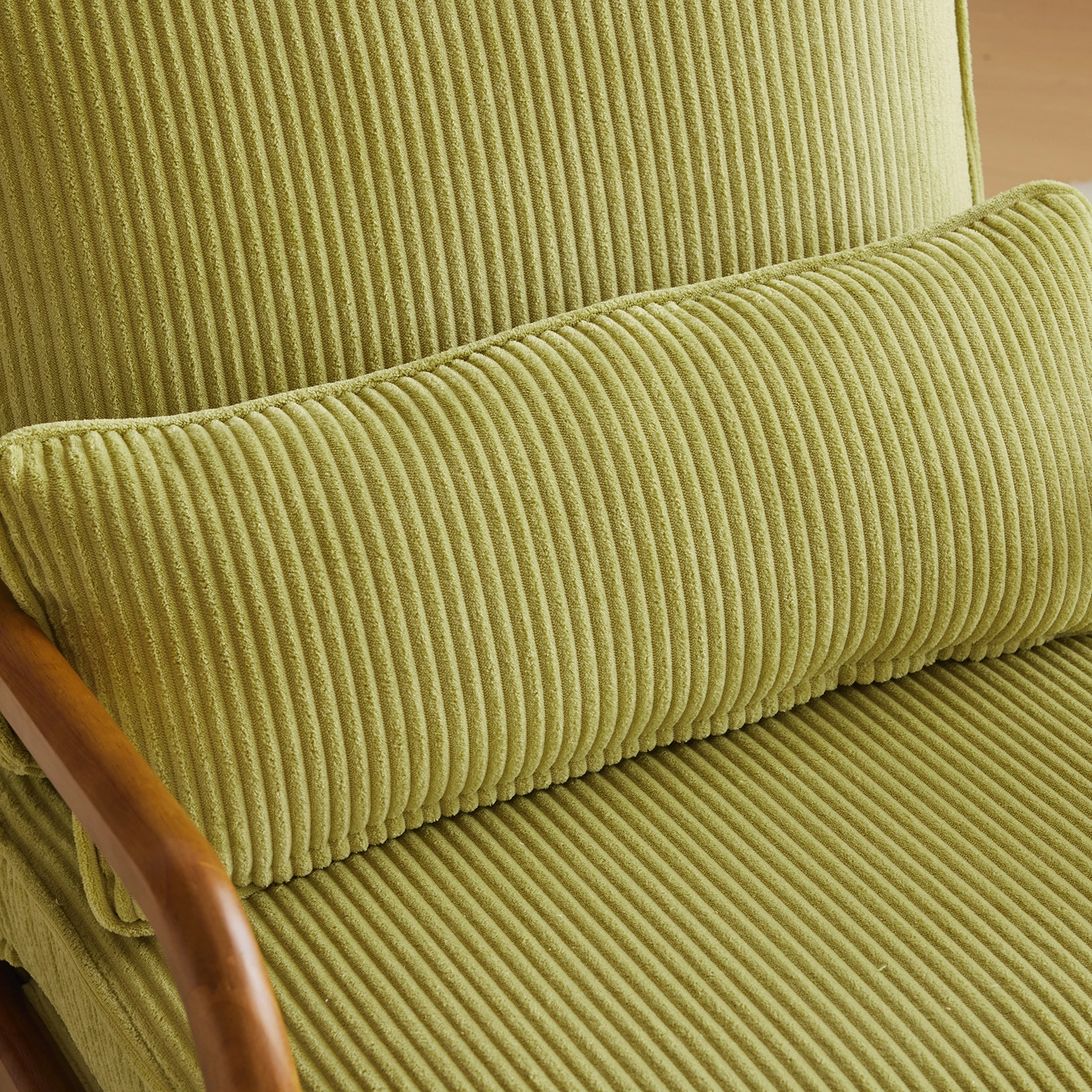 Low Arm Accent Chair - Olive Green Corduroy Upholstered Indoor Lounge Chair, Compact Single Seater with Sturdy Frame (330LBS Weight Capacity) view 23