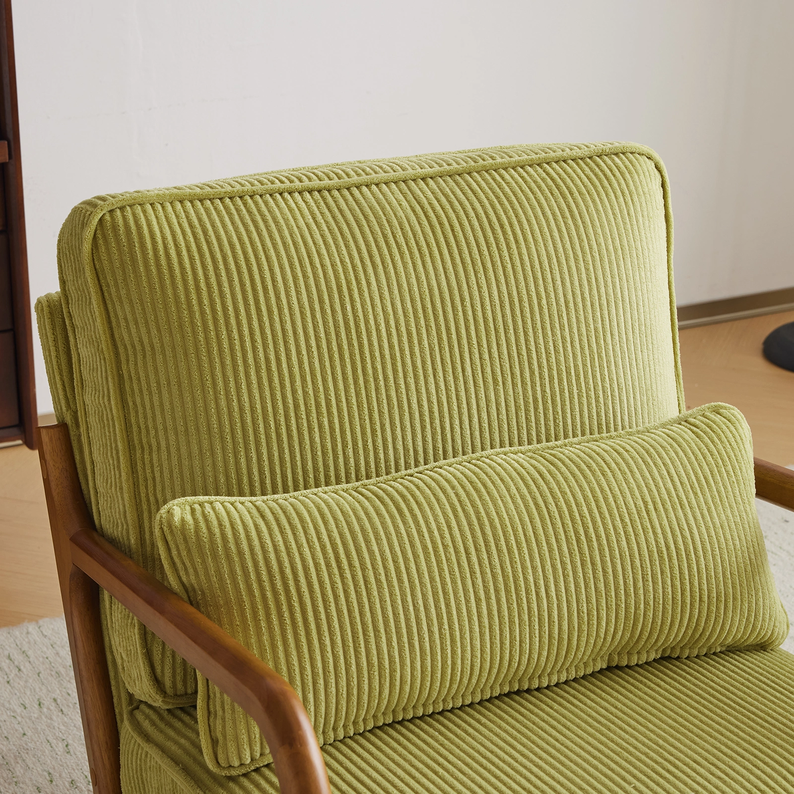 Low Arm Accent Chair - Olive Green Corduroy Upholstered Indoor Lounge Chair, Compact Single Seater with Sturdy Frame (330LBS Weight Capacity) view 24