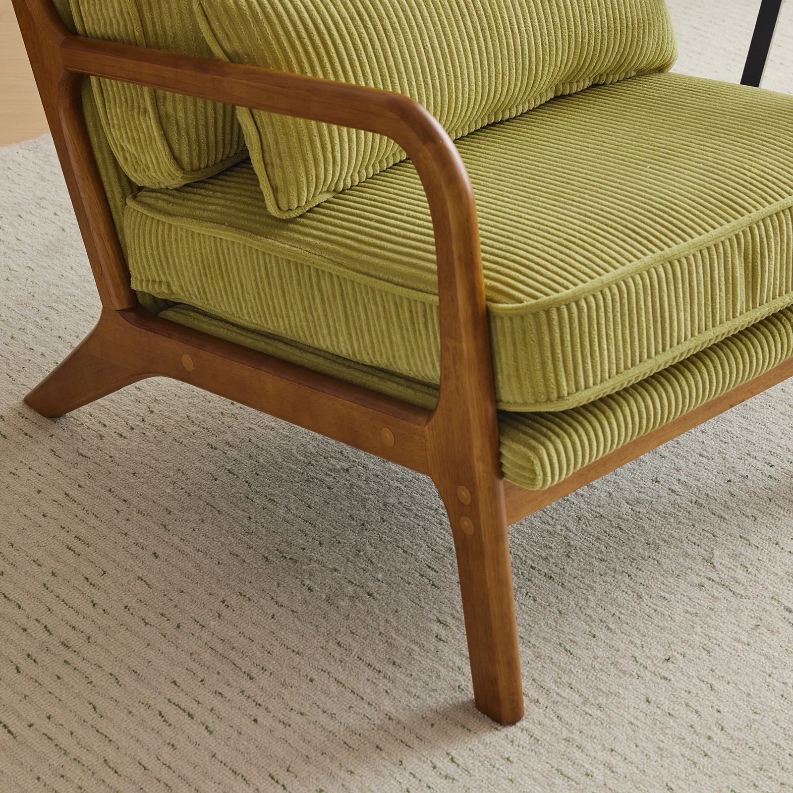 Low Arm Accent Chair - Olive Green Corduroy Upholstered Indoor Lounge Chair, Compact Single Seater with Sturdy Frame (330LBS Weight Capacity) view 25