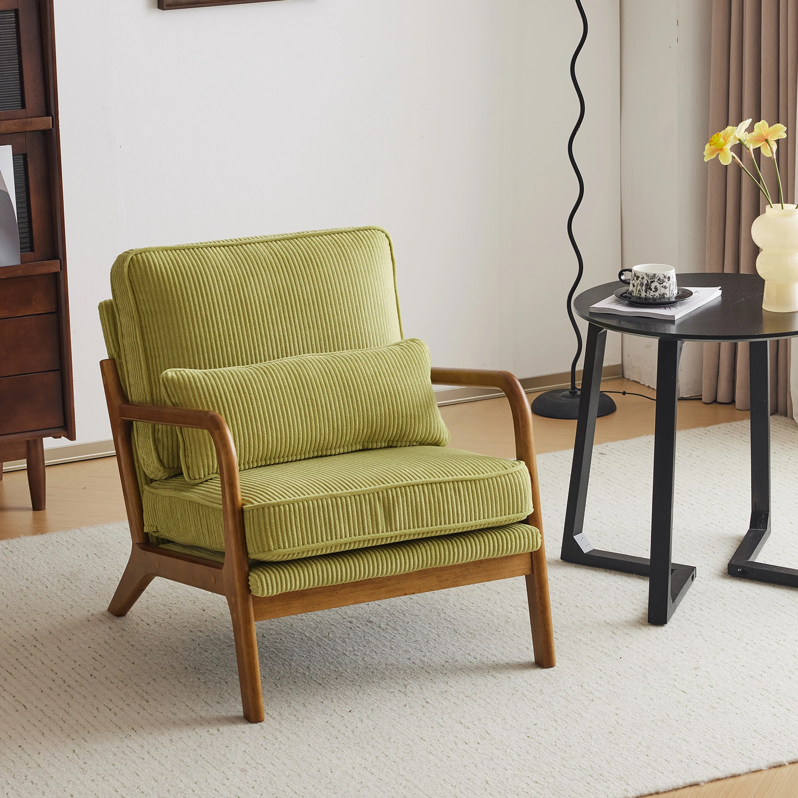 Low Arm Accent Chair - Olive Green Corduroy Upholstered Indoor Lounge Chair, Compact Single Seater with Sturdy Frame (330LBS Weight Capacity) view 27