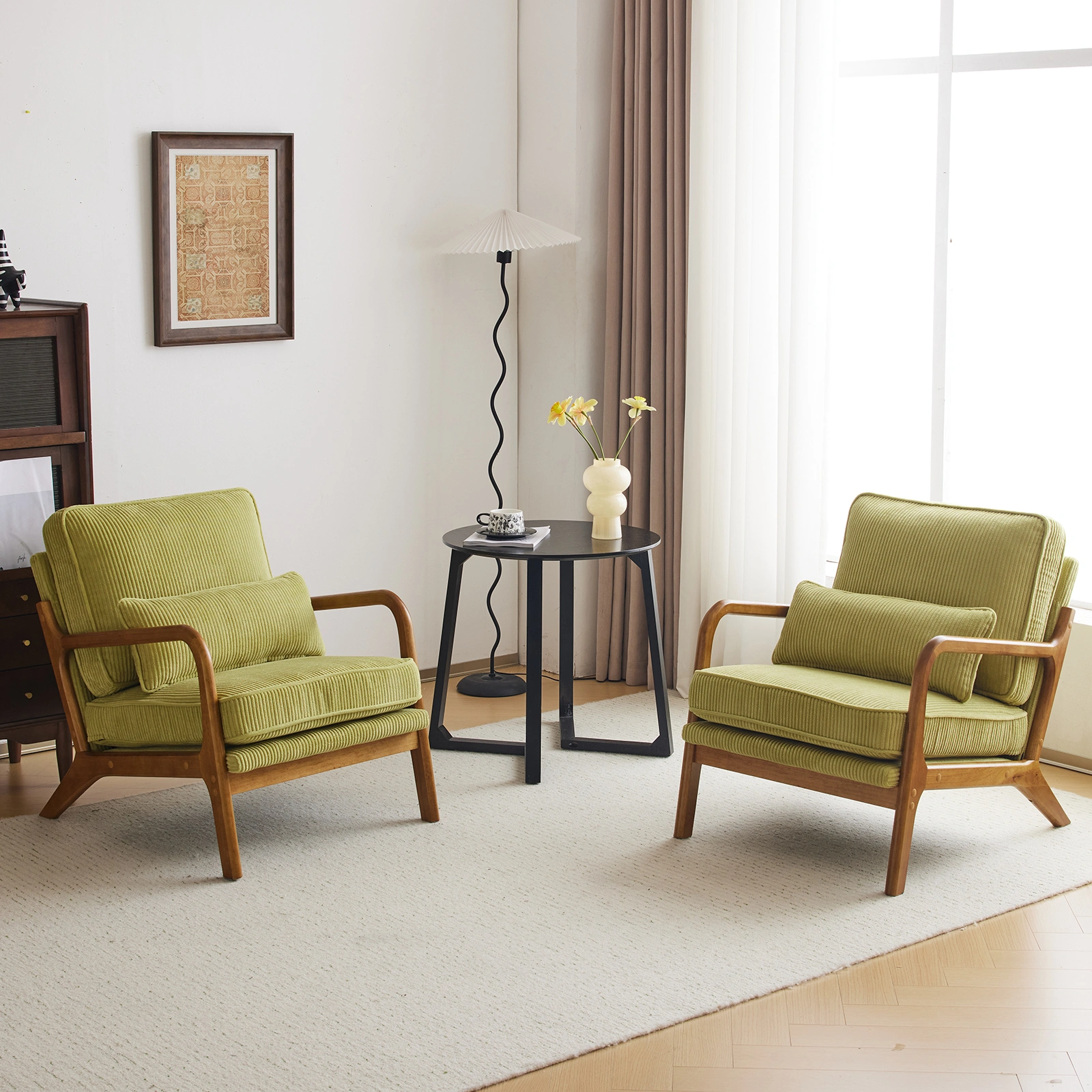 Low Arm Accent Chair - Olive Green Corduroy Upholstered Indoor Lounge Chair, Compact Single Seater with Sturdy Frame (330LBS Weight Capacity) view 29