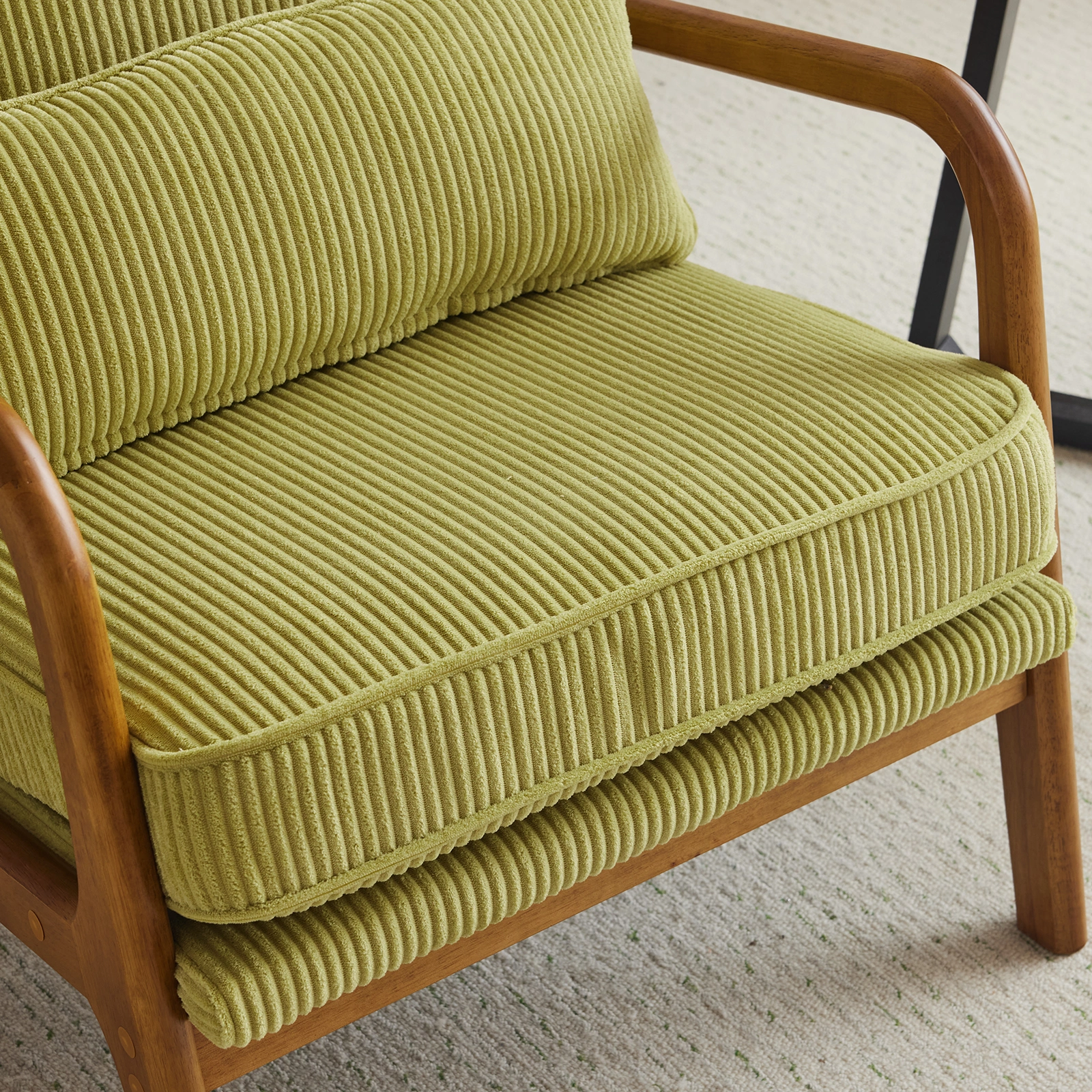 Low Arm Accent Chair - Olive Green Corduroy Upholstered Indoor Lounge Chair, Compact Single Seater with Sturdy Frame (330LBS Weight Capacity) view 30