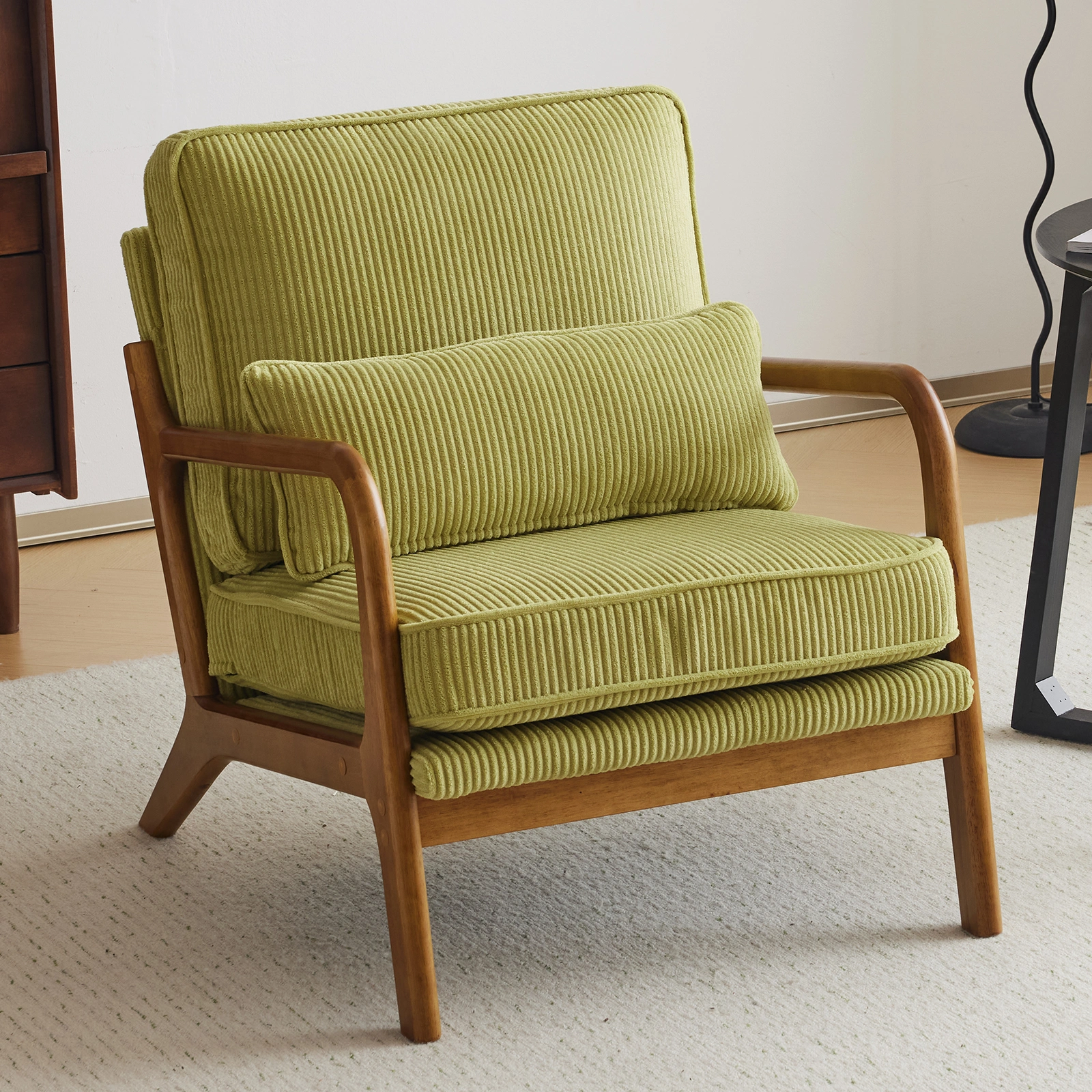 Low Arm Accent Chair - Olive Green Corduroy Upholstered Indoor Lounge Chair, Compact Single Seater with Sturdy Frame (330LBS Weight Capacity) view 31
