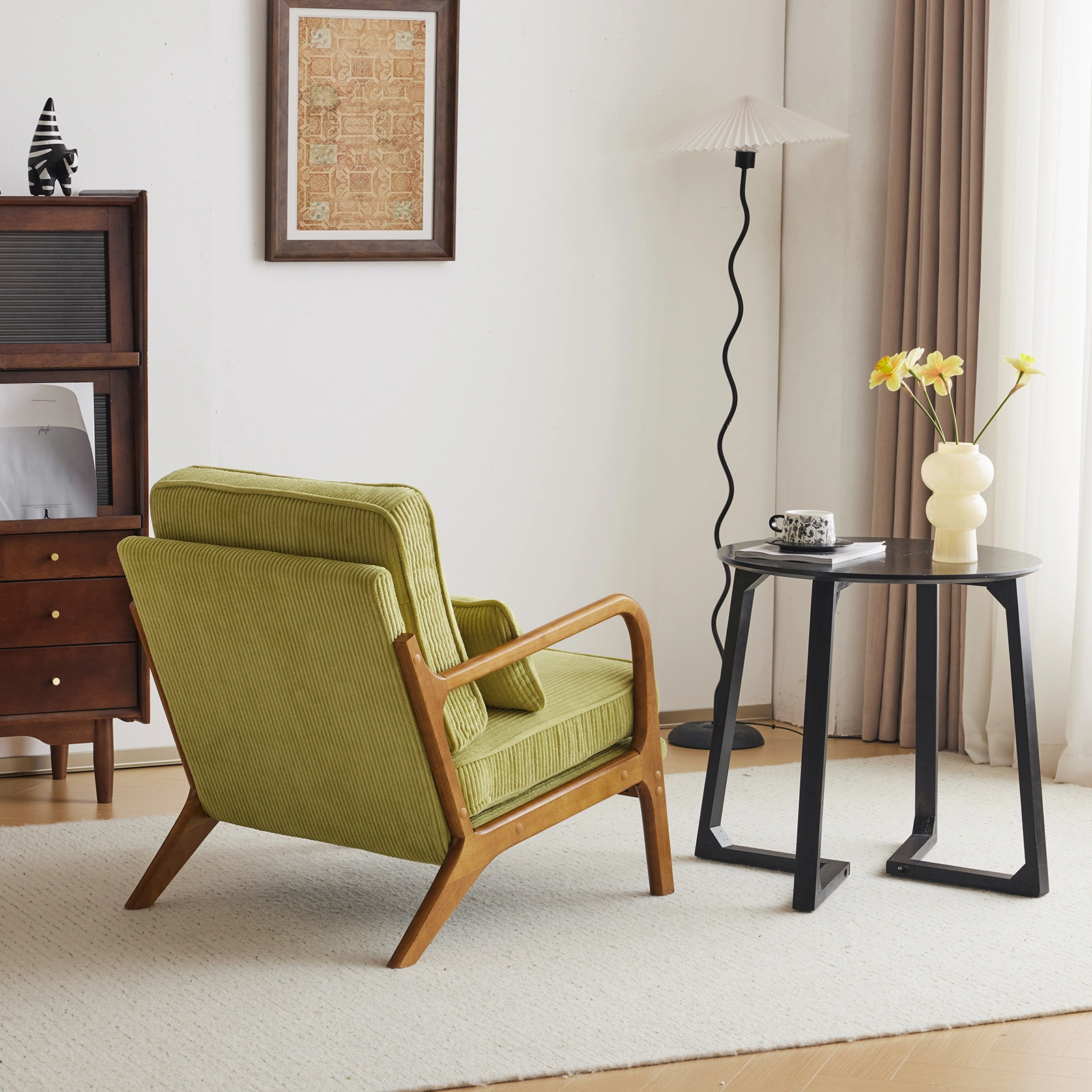 Low Arm Accent Chair - Olive Green Corduroy Upholstered Indoor Lounge Chair, Compact Single Seater with Sturdy Frame (330LBS Weight Capacity) view 32
