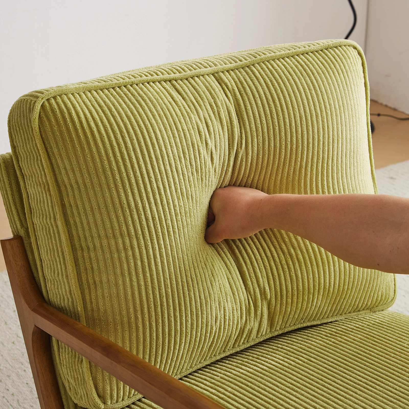 Low Arm Accent Chair - Olive Green Corduroy Upholstered Indoor Lounge Chair, Compact Single Seater with Sturdy Frame (330LBS Weight Capacity) view 33