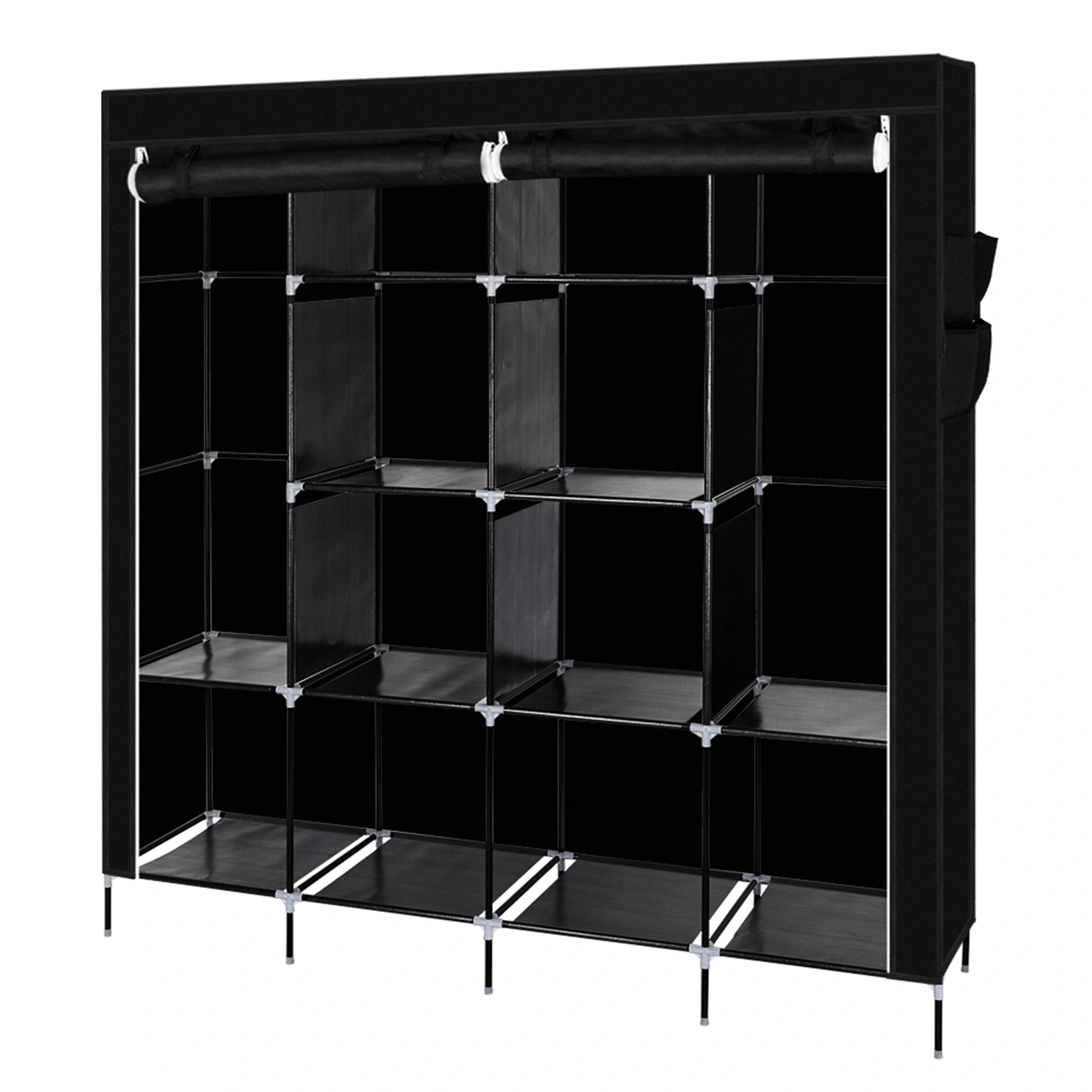 Portable Closet Organizer 67" Wardrobe Clothes Storage Rack with 12 Shelves & 4 Side Pockets - Black