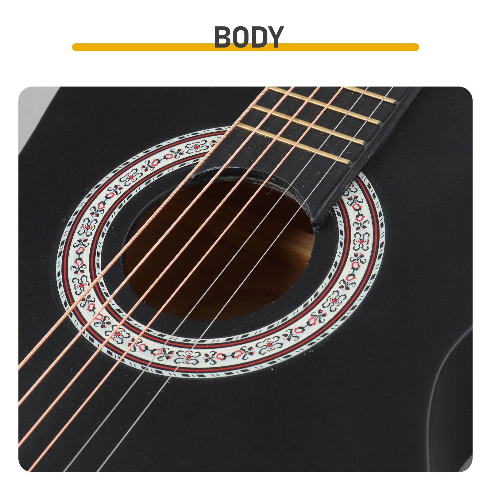 Matte Black 30-inch Round Acoustic Guitar with Picks, Strings, Capo, Case, Tuner, and Strap view 12