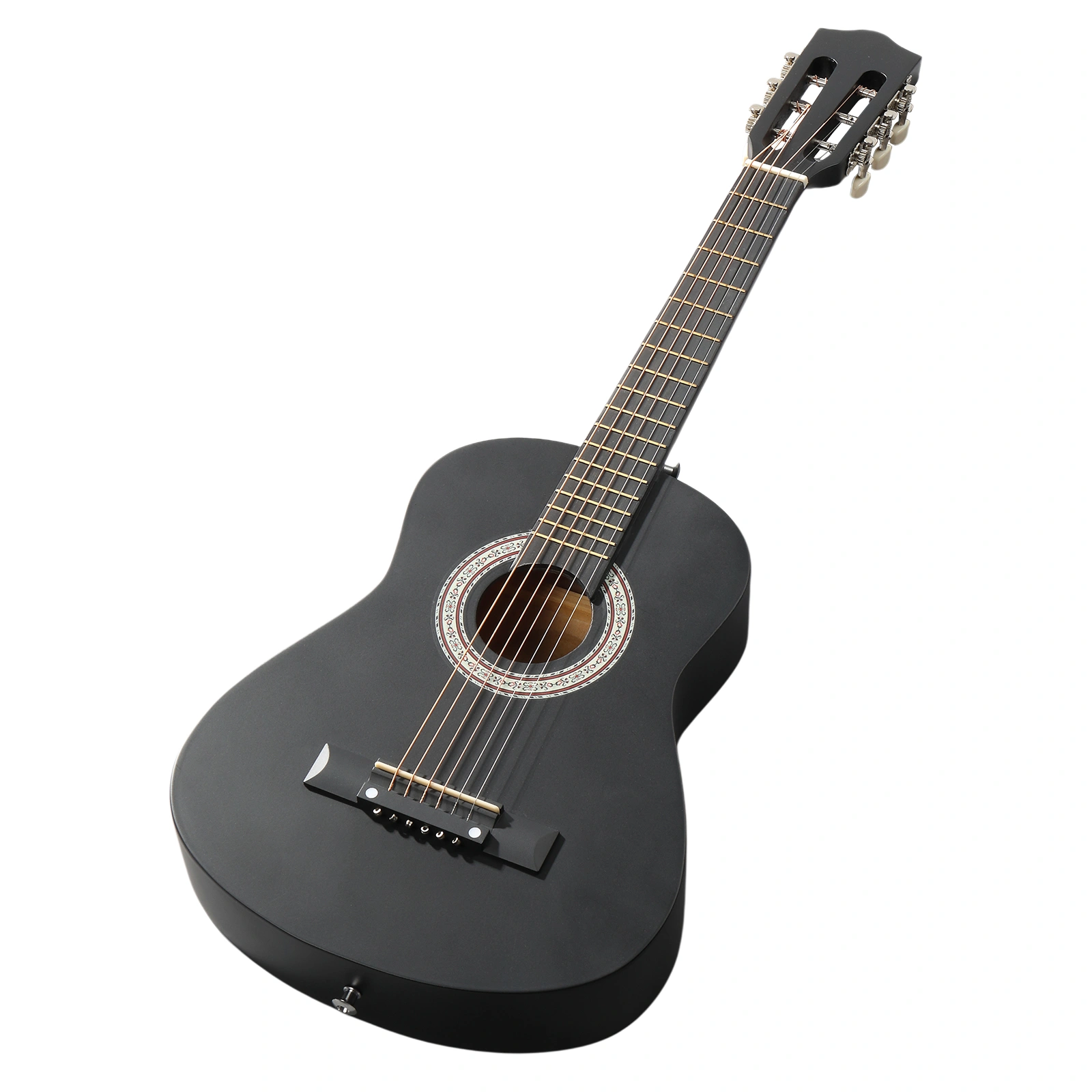 Matte Black 30-inch Round Acoustic Guitar with Picks, Strings, Capo, Case, Tuner, and Strap view 8
