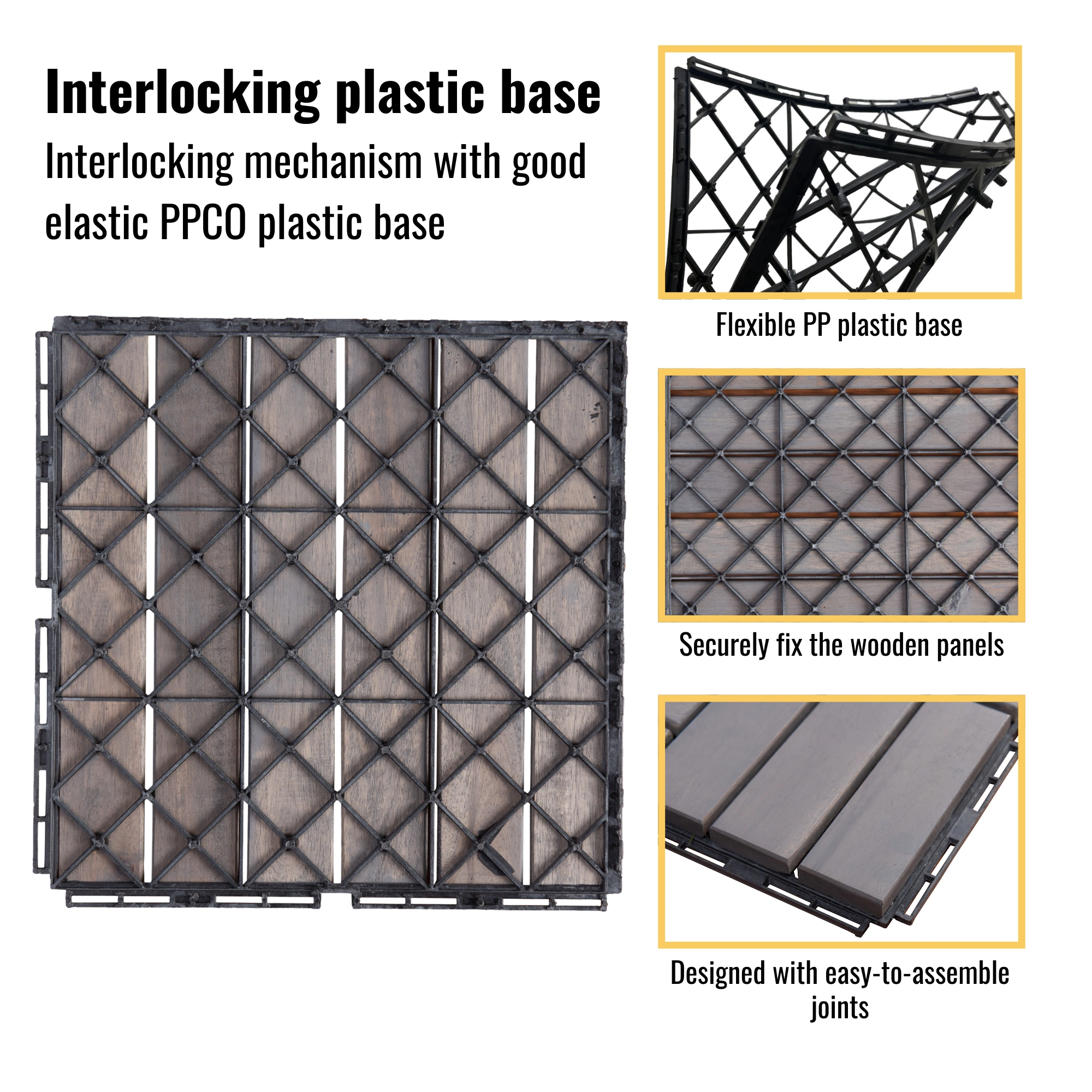30 PCS Interlocking Deck Tiles 12x12 Inch, Light Gray Acacia Hardwood Outdoor Flooring Striped Pattern for Patio Balcony Poolside view 12