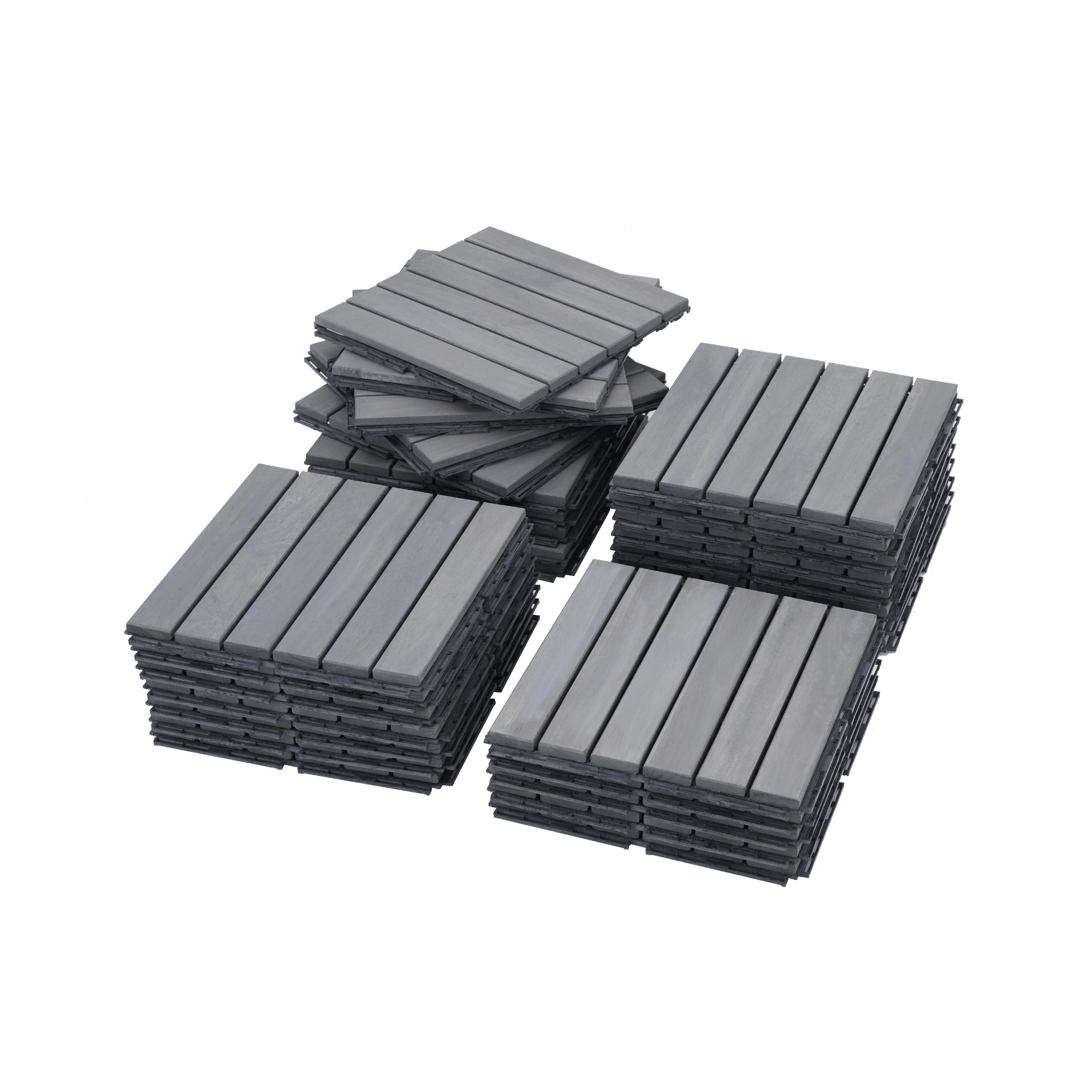 30 PCS Interlocking Deck Tiles 12x12 Inch, Light Gray Acacia Hardwood Outdoor Flooring Striped Pattern for Patio Balcony Poolside view 14