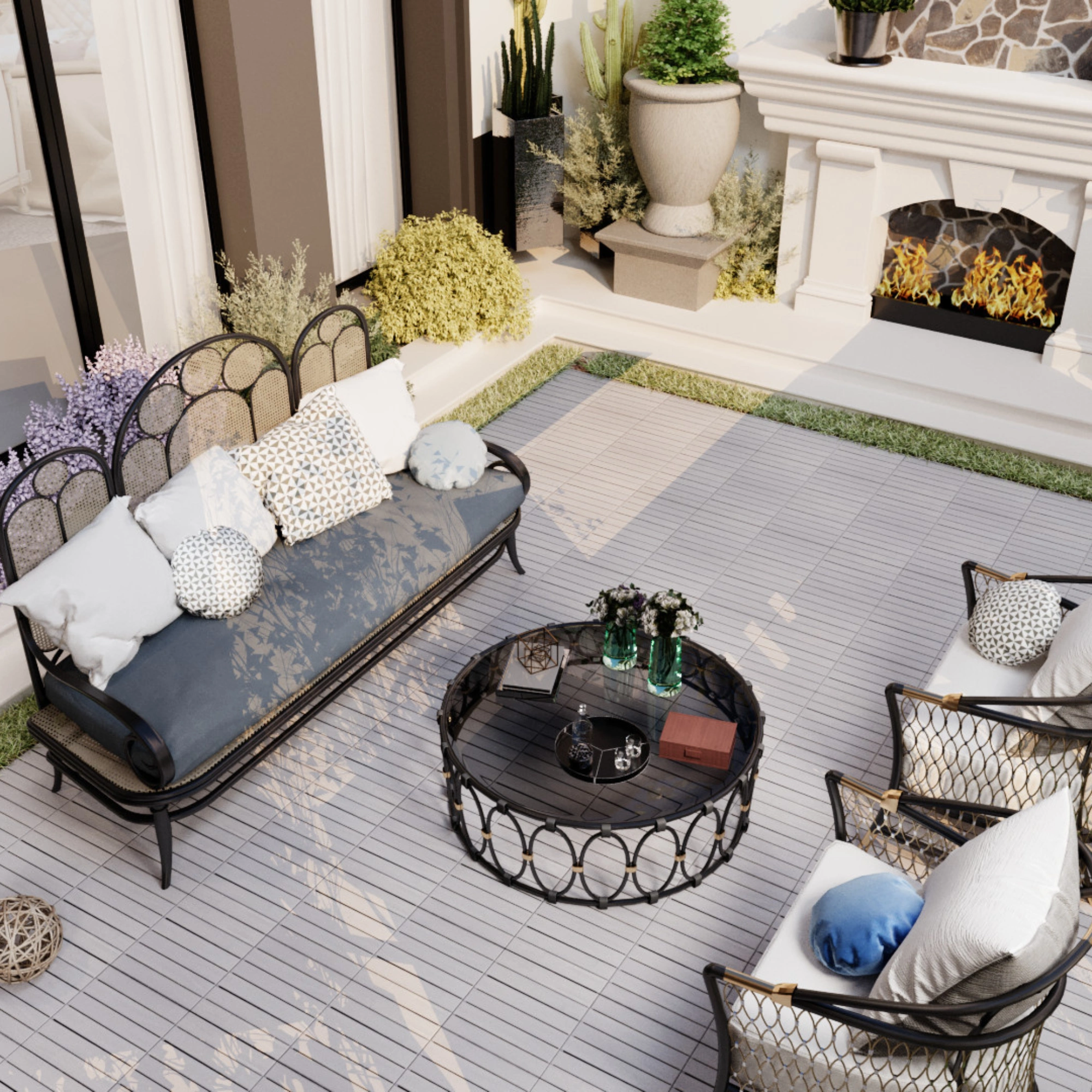 30 PCS Interlocking Deck Tiles 12x12 Inch, Light Gray Acacia Hardwood Outdoor Flooring Striped Pattern for Patio Balcony Poolside view 18