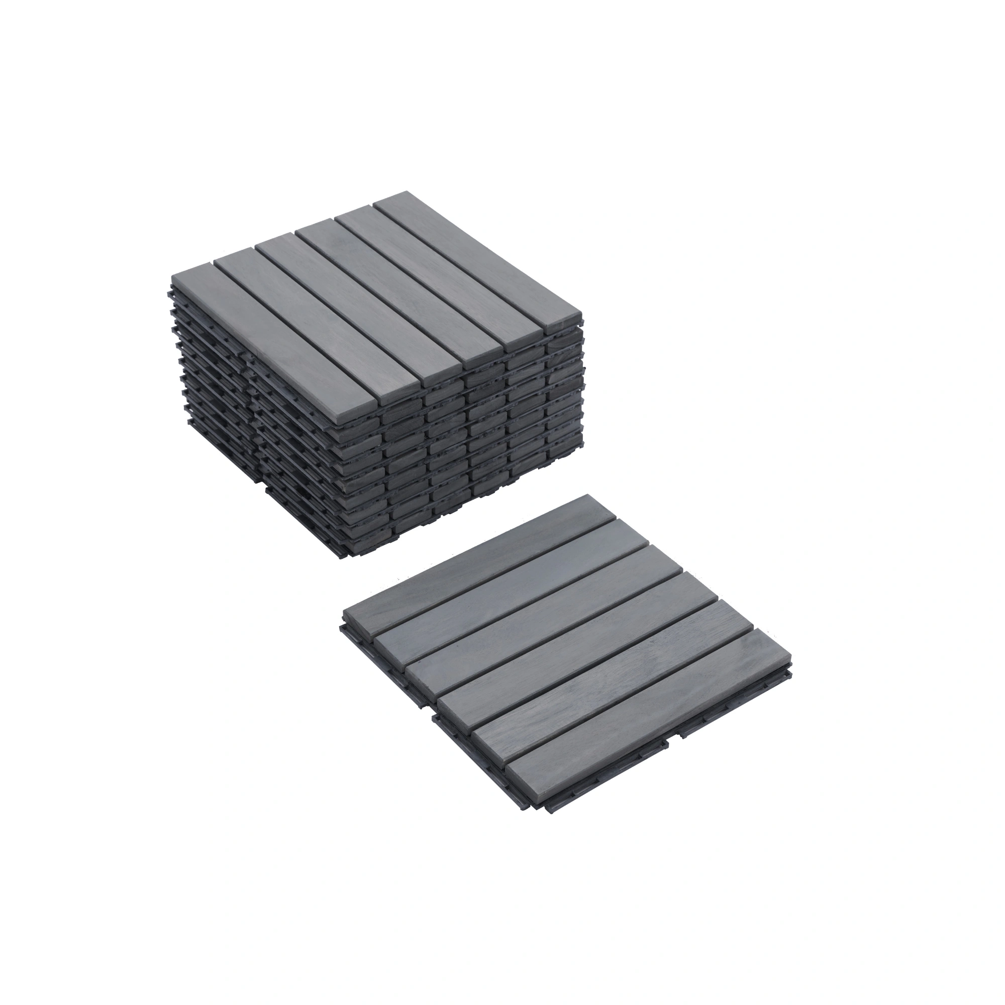 30 PCS Interlocking Deck Tiles 12x12 Inch, Light Gray Acacia Hardwood Outdoor Flooring Striped Pattern for Patio Balcony Poolside view 3