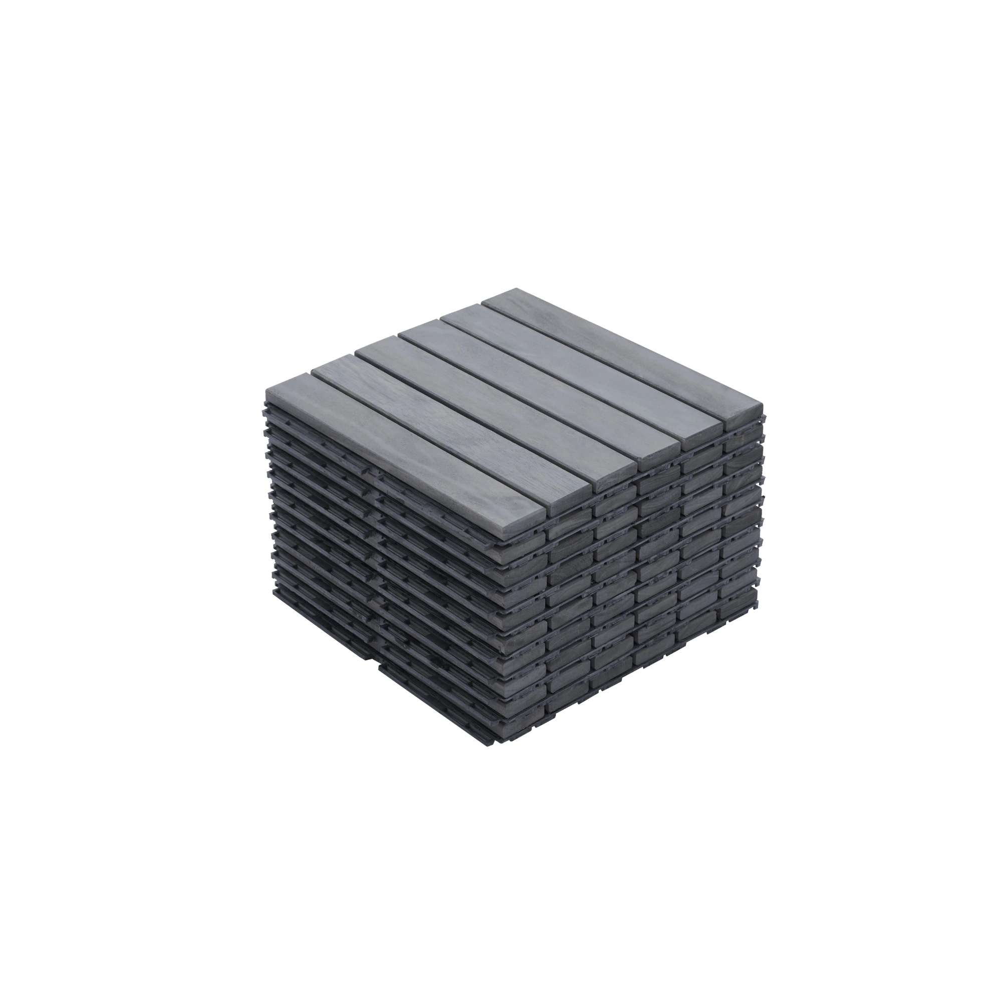 30 PCS Interlocking Deck Tiles 12x12 Inch, Light Gray Acacia Hardwood Outdoor Flooring Striped Pattern for Patio Balcony Poolside view 4