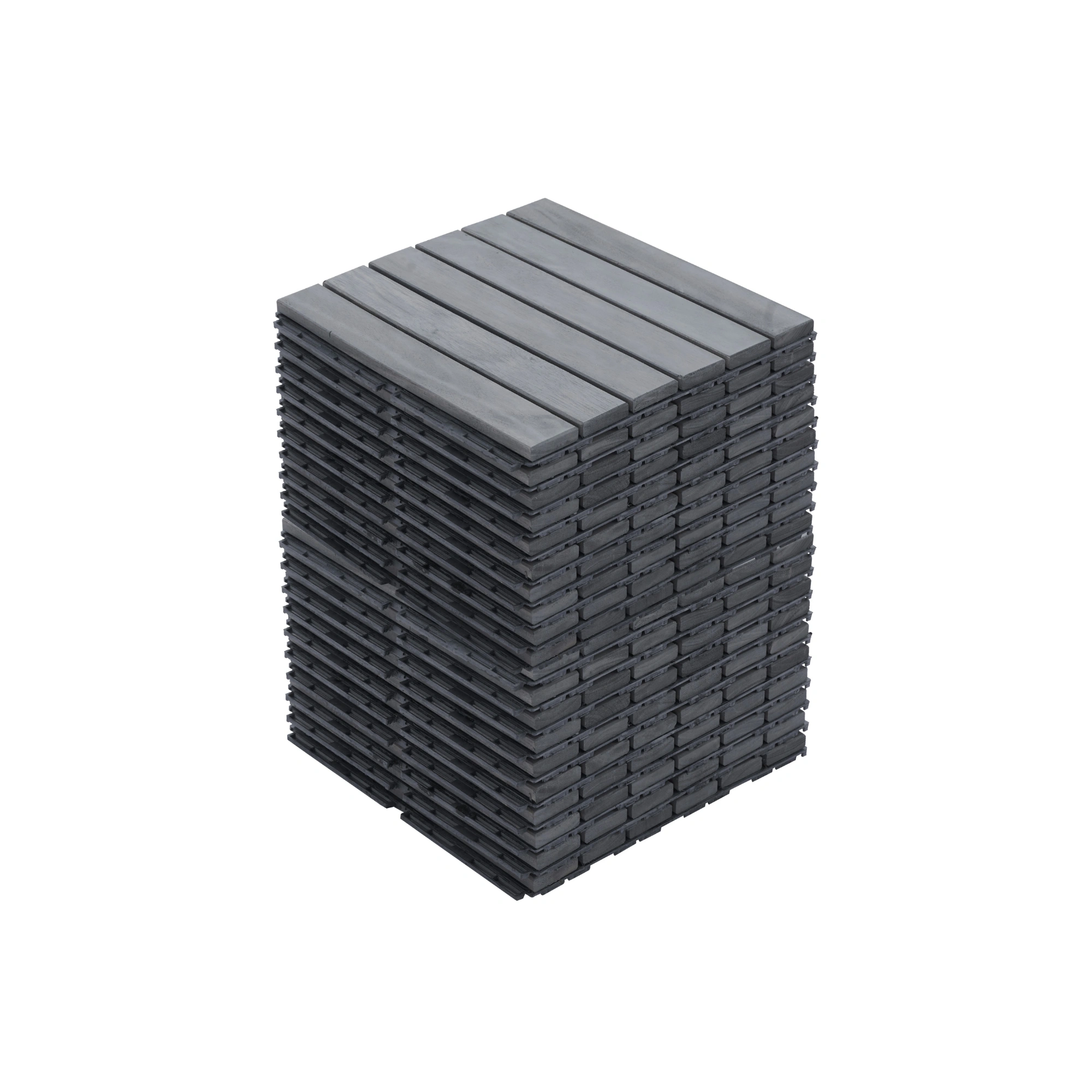 30 PCS Interlocking Deck Tiles 12x12 Inch, Light Gray Acacia Hardwood Outdoor Flooring Striped Pattern for Patio Balcony Poolside view 9