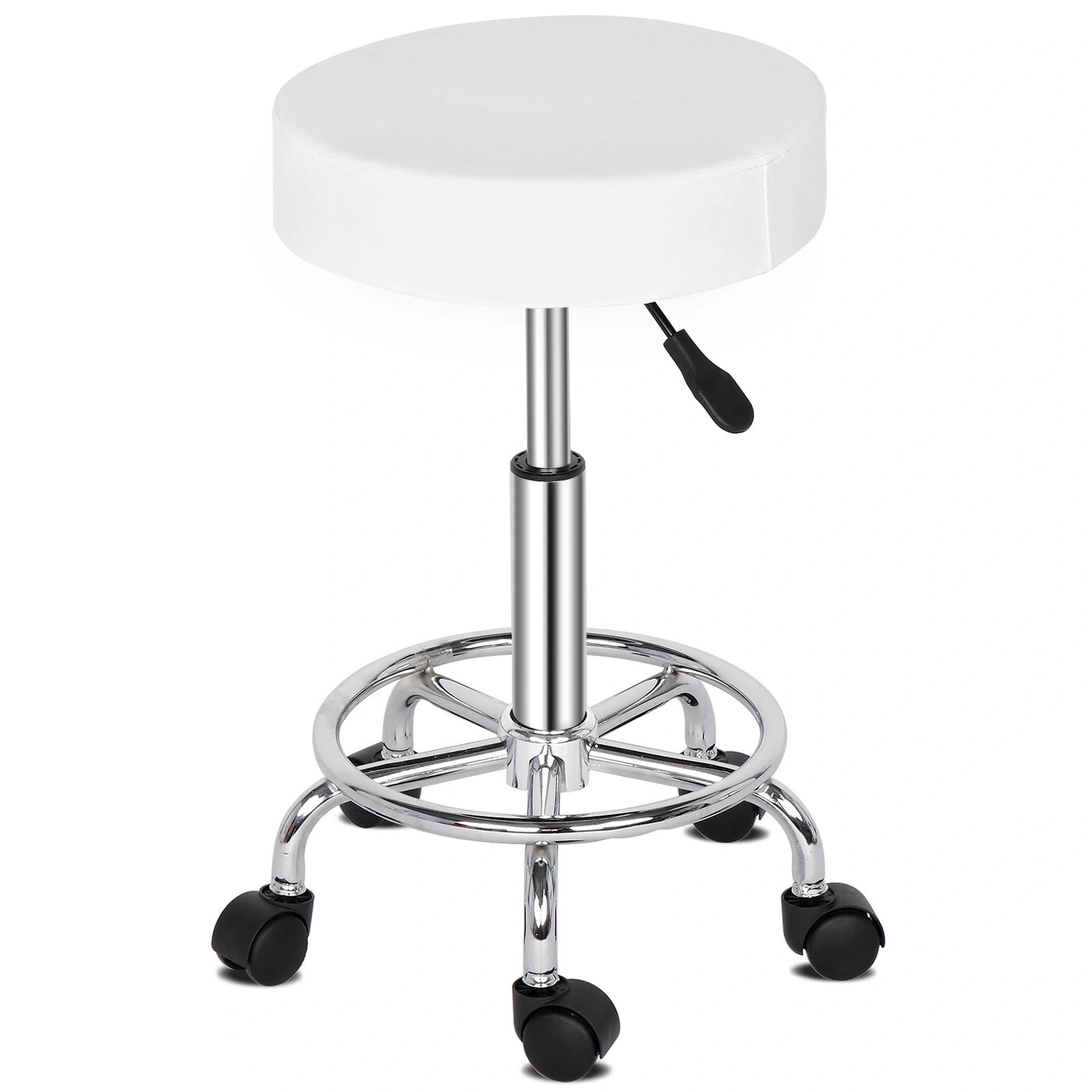 Swivel Bar Stool Round with Ha Ha Feet, White Rotation Barstool for Kitchen Counter