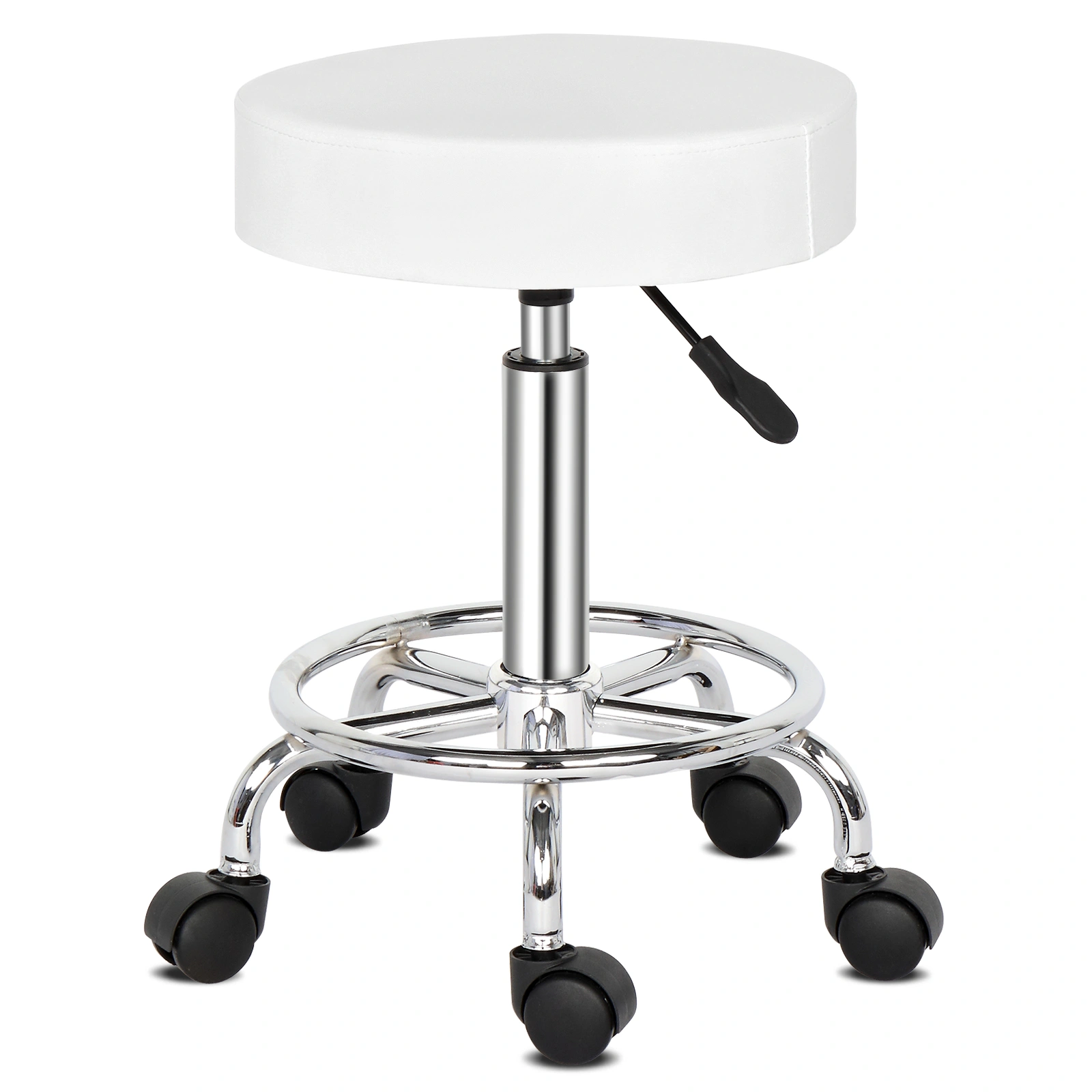 Swivel Bar Stool Round with Ha Ha Feet, White Rotation Barstool for Kitchen Counter view 3