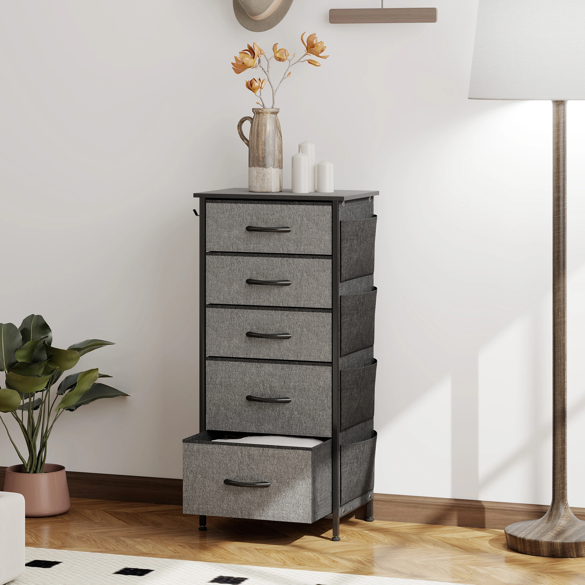 Wood Storage Chest of Drawers 5 Tier Furniture Organizer