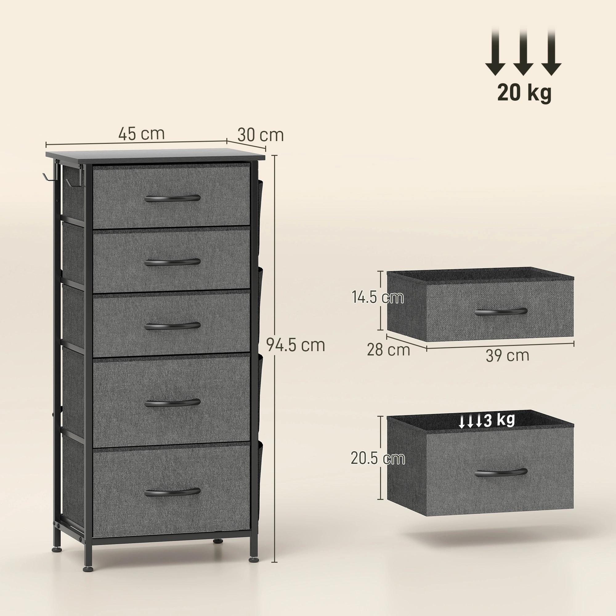 Wood Storage Chest of Drawers 5 Tier Furniture Organizer view 2