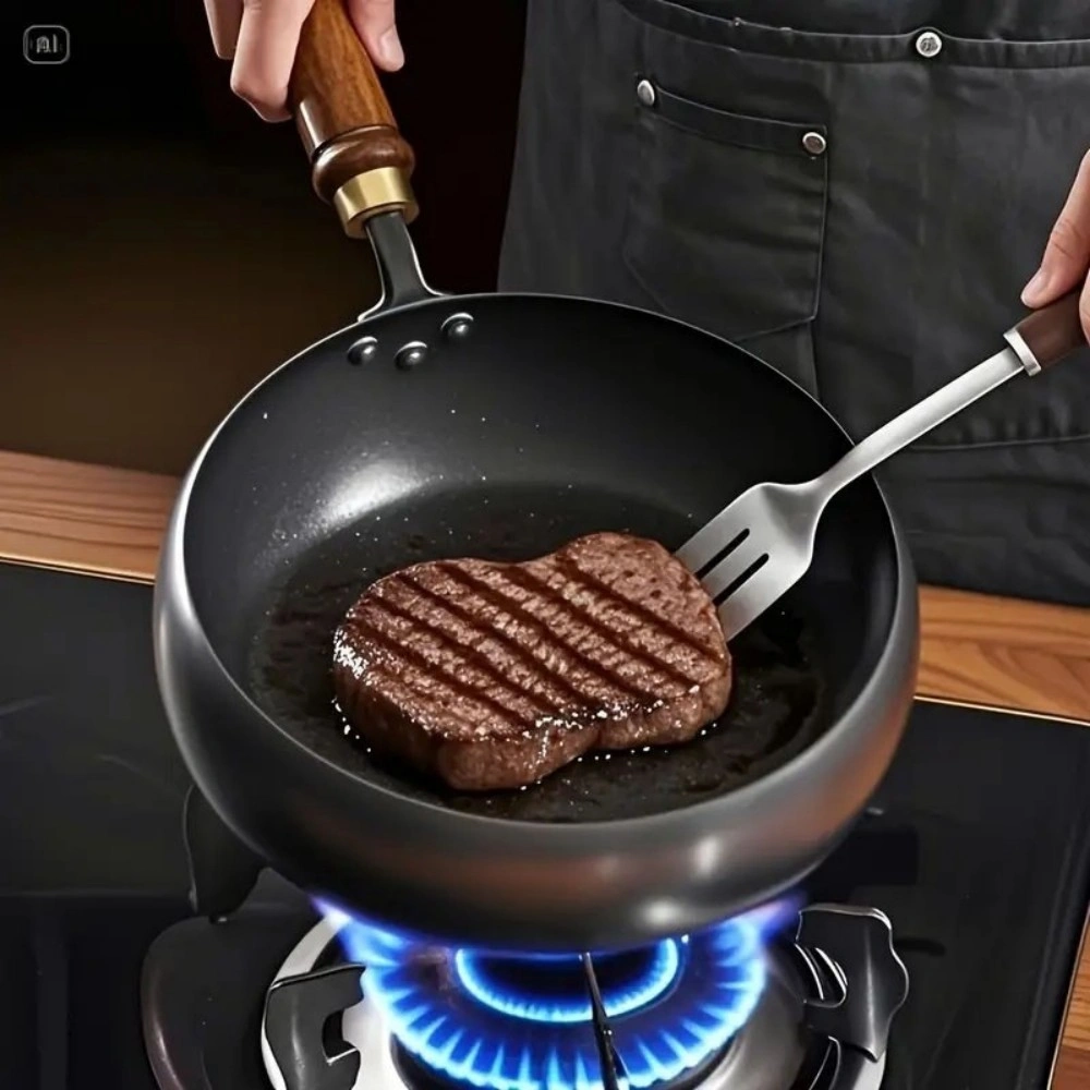 28cm Cast Iron Pot with Wooden Lid Stock Pot Wok Pan Anti-Splatter Cooking Pot view 4