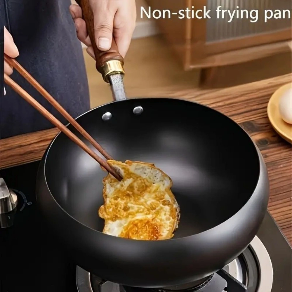 28cm Cast Iron Pot with Wooden Lid Stock Pot Wok Pan Anti-Splatter Cooking Pot view 5