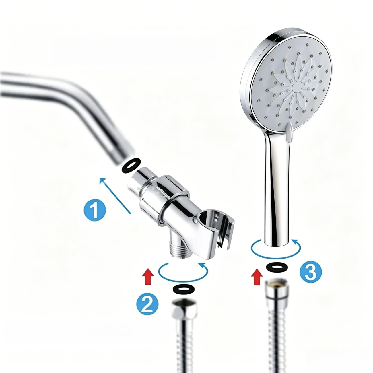 6 Spray Settings High Pressure Shower Head Spray Lotus Spray Head W/ 1.5m Hose Set view 9