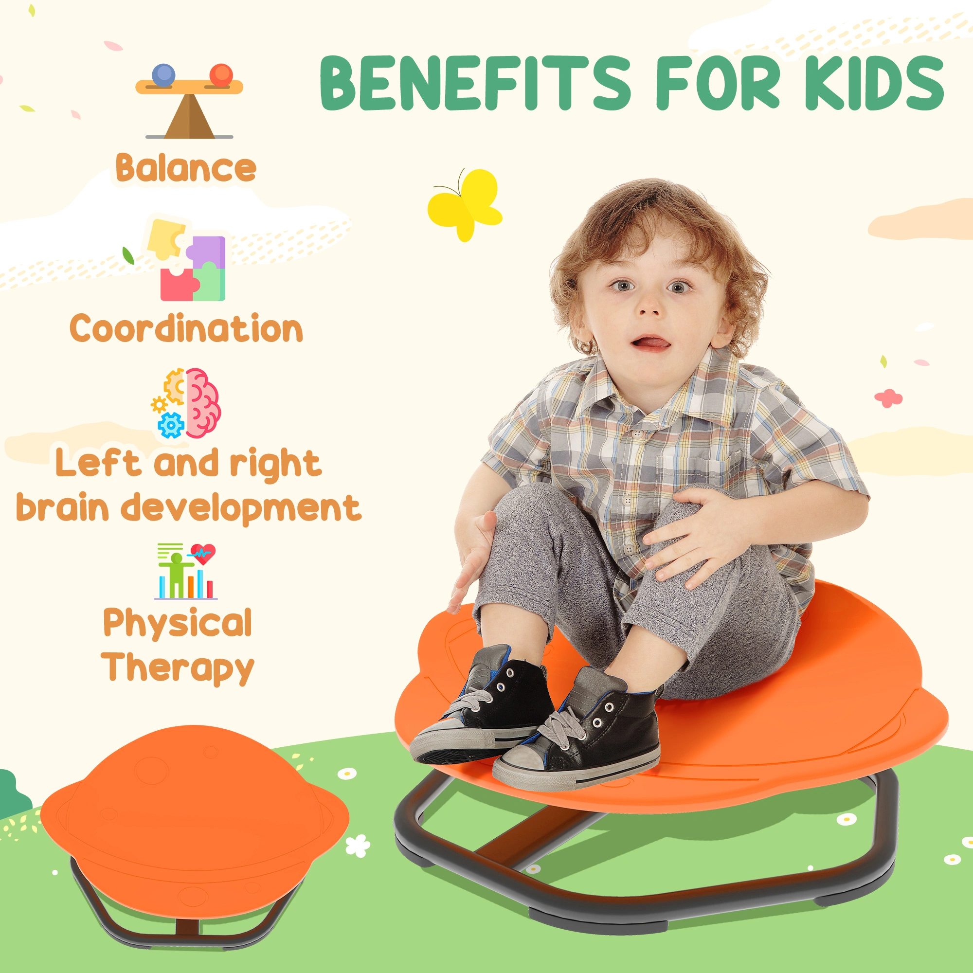 Indoor Outdoor Spinning Chair with Swivel Seat - Sensory Fidget Chair for Kids & Adults, Quiet Rotating Throne for Playroom, Bedroom, Calm Corner view 3