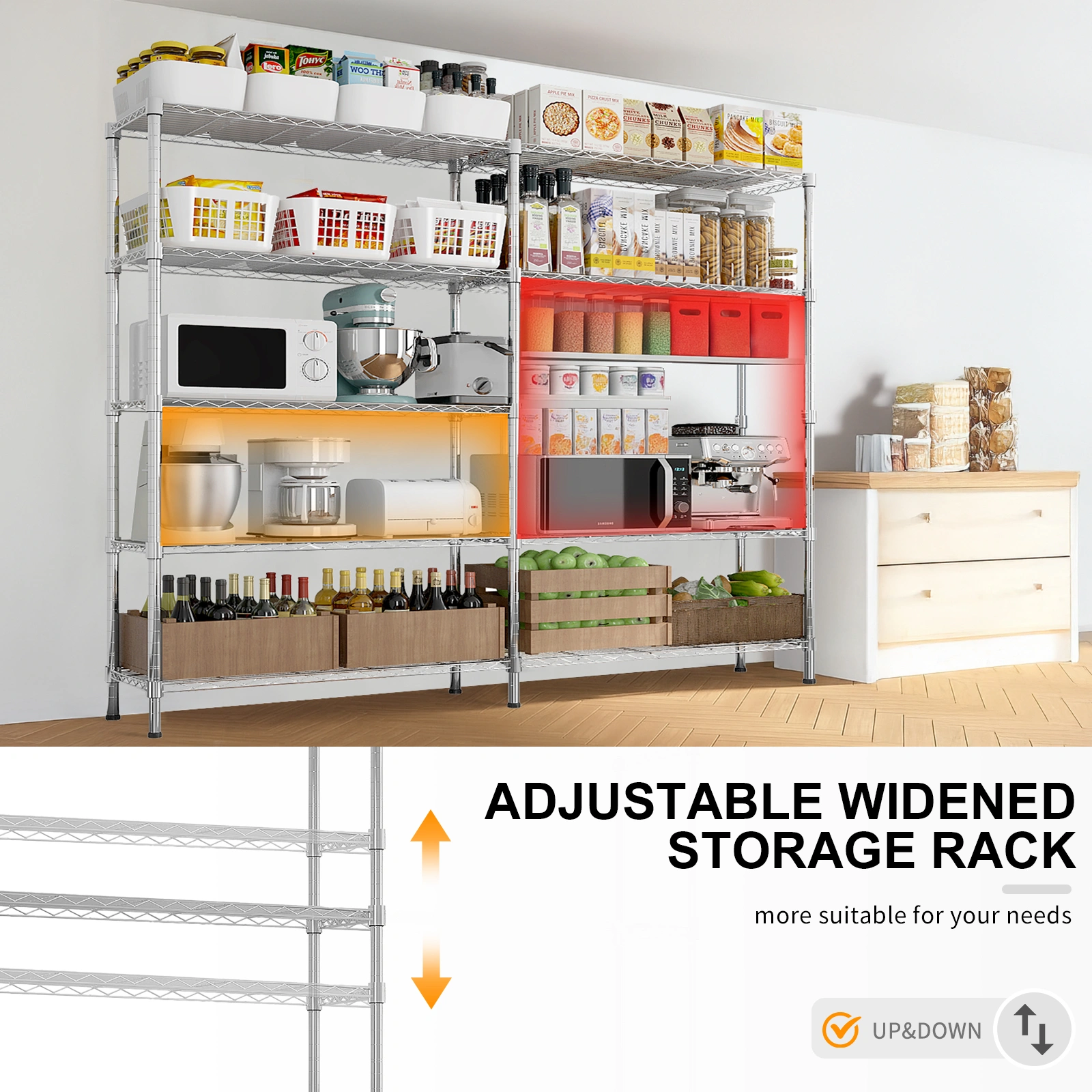 5-layer double row, freely adjustable layer spacing, with adjustable feet, display stand, iron, 147*35*180cm, chrome-plated view 11