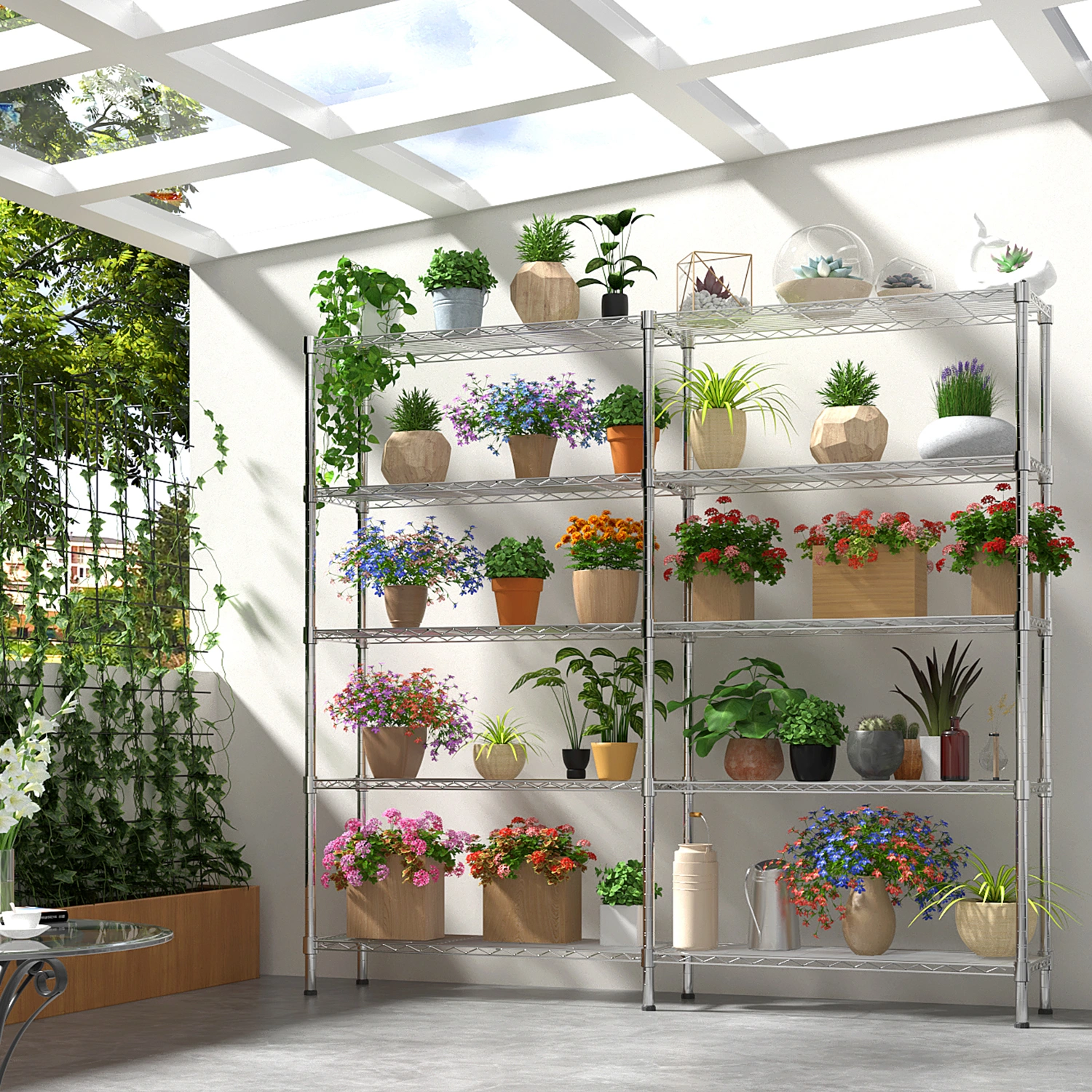 5-layer double row, freely adjustable layer spacing, with adjustable feet, display stand, iron, 147*35*180cm, chrome-plated view 14