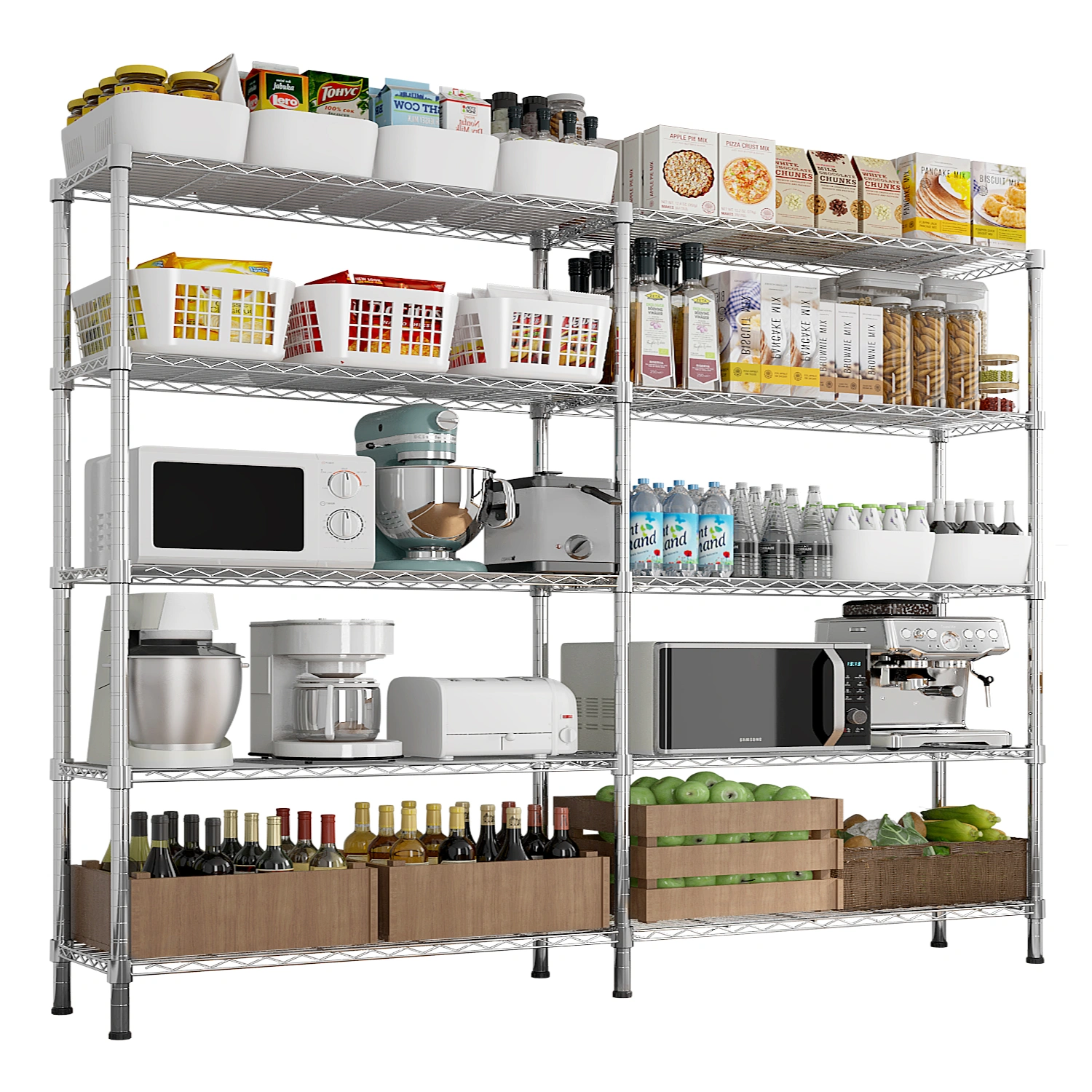 5-layer double row, freely adjustable layer spacing, with adjustable feet, display stand, iron, 147*35*180cm, chrome-plated view 4