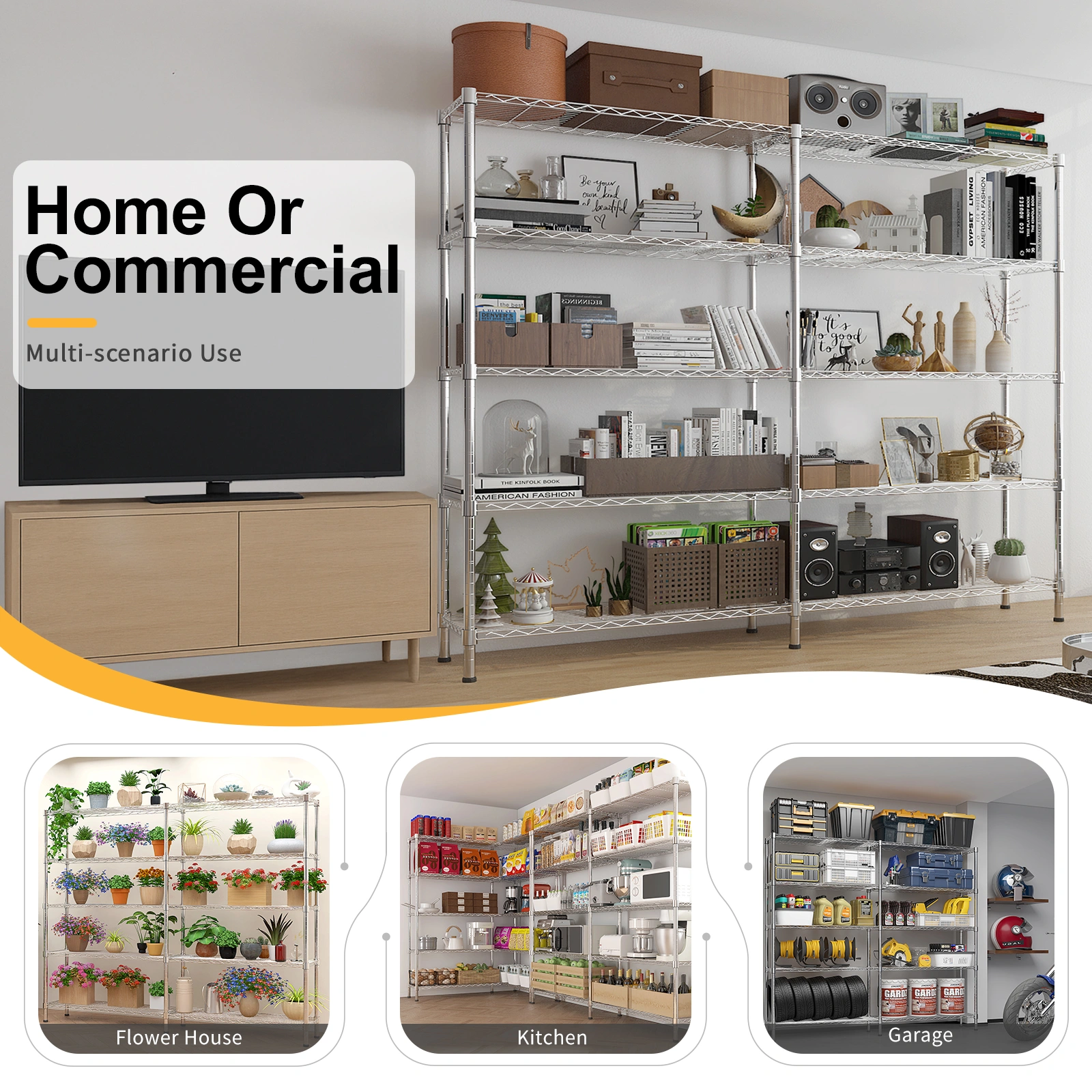 5-layer double row, freely adjustable layer spacing, with adjustable feet, display stand, iron, 147*35*180cm, chrome-plated view 9