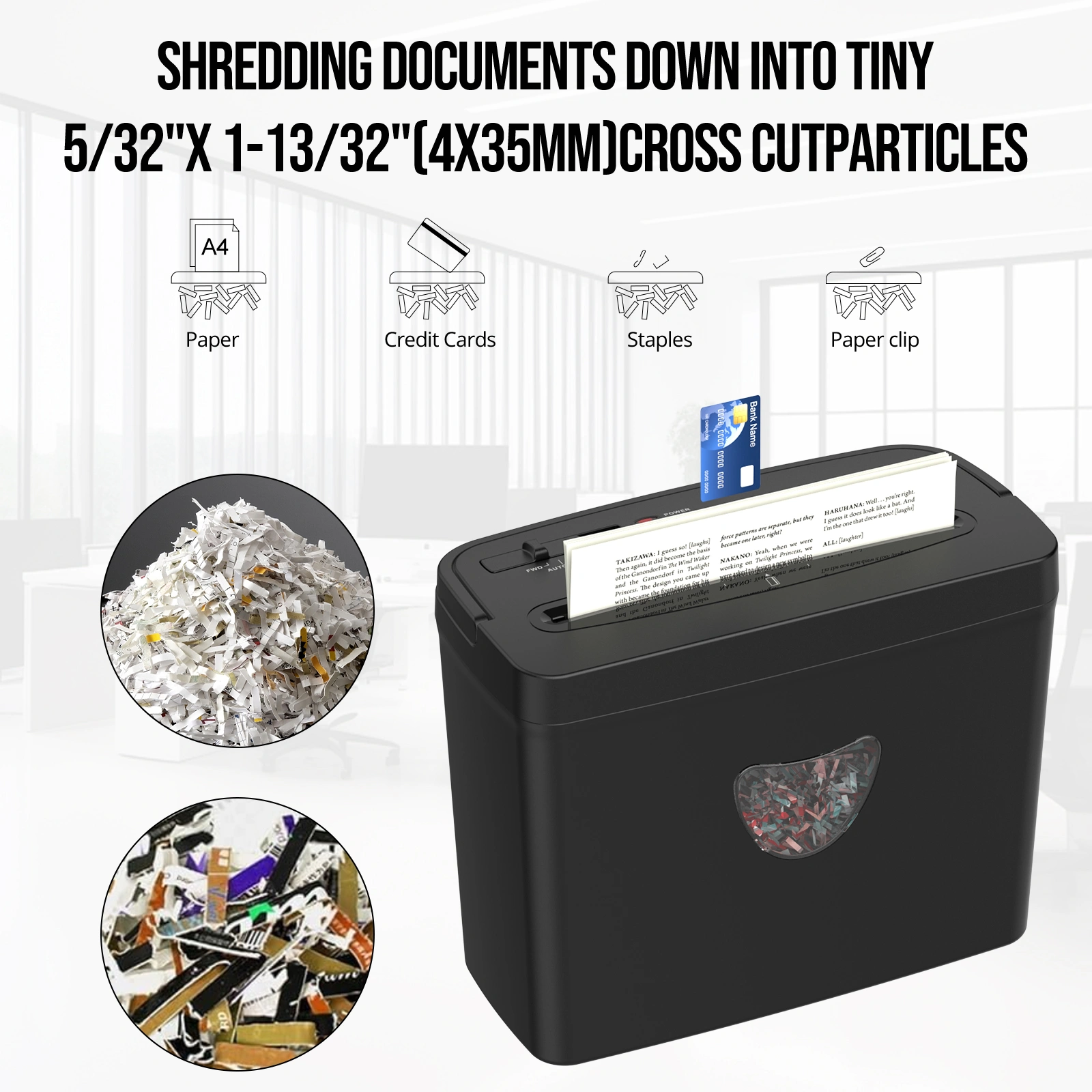 Paper Shredder for Home Use,5 Sheets Small Crosscut Paper Shredder,P-4 Security Level with 2.38-Gallon Basket, 4-Mode Design-Durable & Fast and Jam Proof for Home Office Utilization view 4