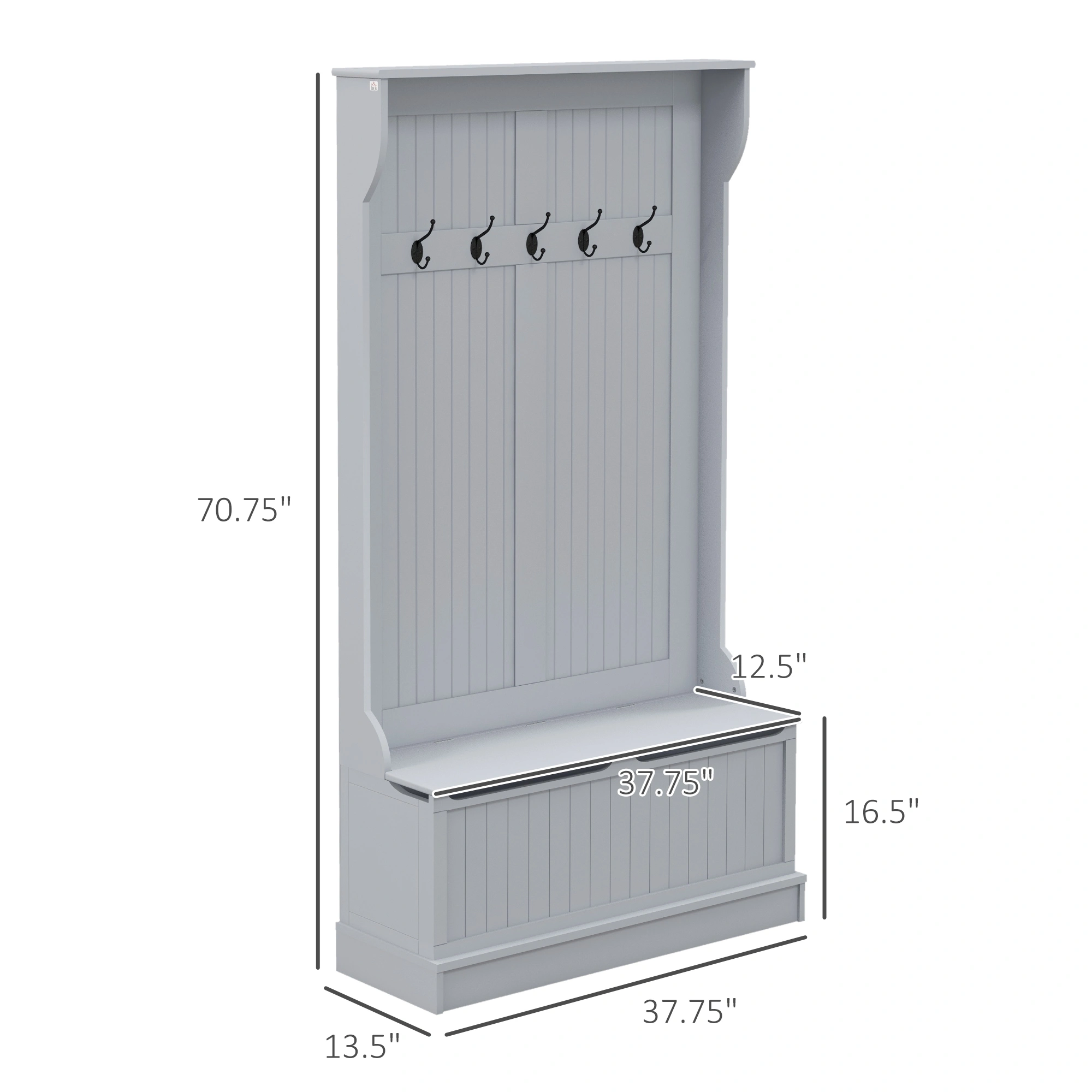 Hall Tree Entryway Bench with Shoes Storage & Coat Hooks Wooden Shoe Cabinet view 2