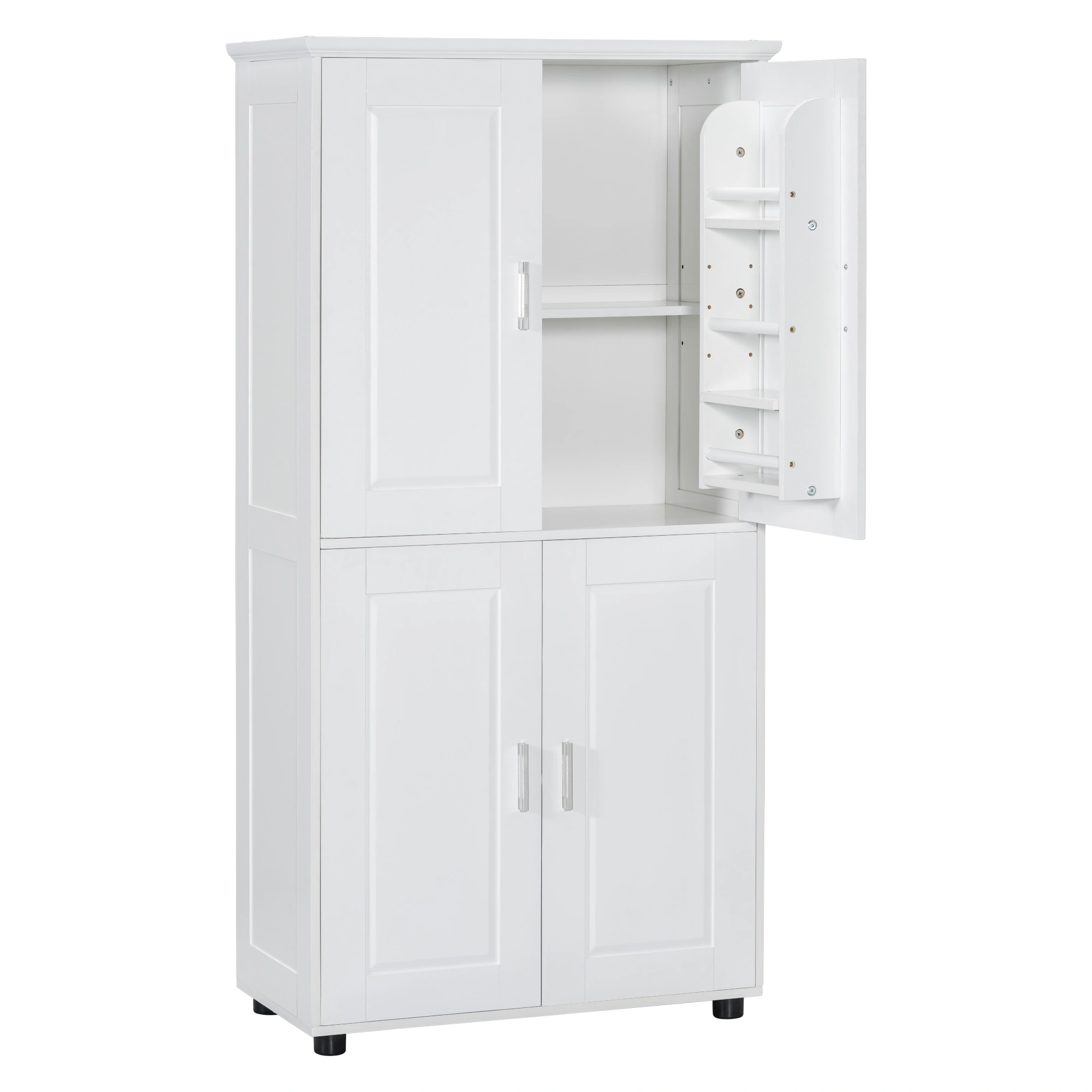 White Bathroom Storage Cabinet, Freestanding Floor Unit with 4 Doors & Adjustable Shelves, Tall Wide Bath Organizer Cabinet view 10